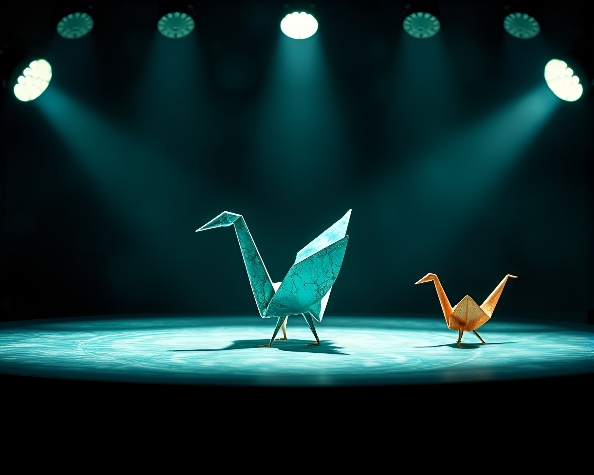 Ethereal Origami Crane in Copper Spotlight – free AI stock image
