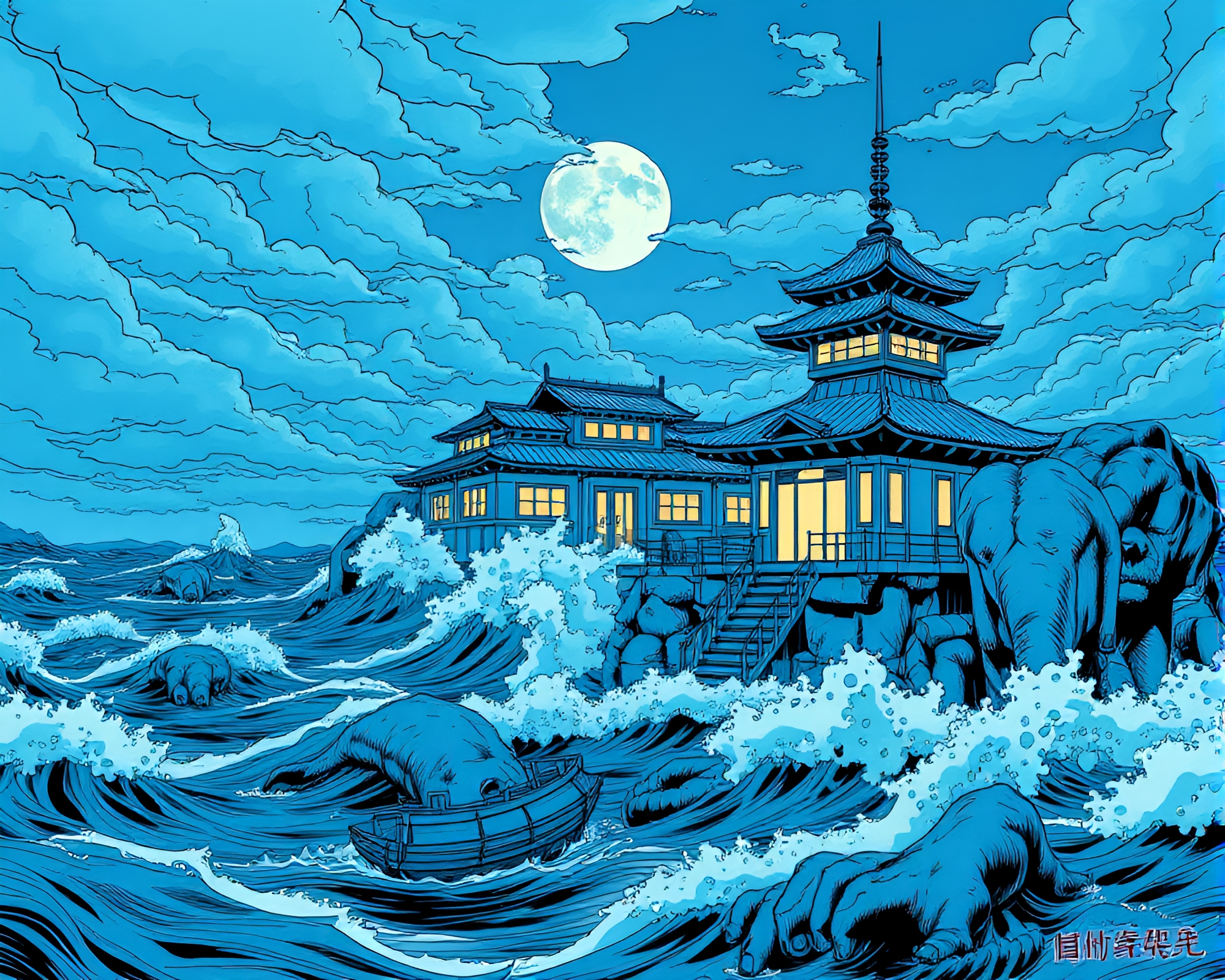Mind Palace Dive: Oceanic Manga Motion Capture Scene – free AI stock image