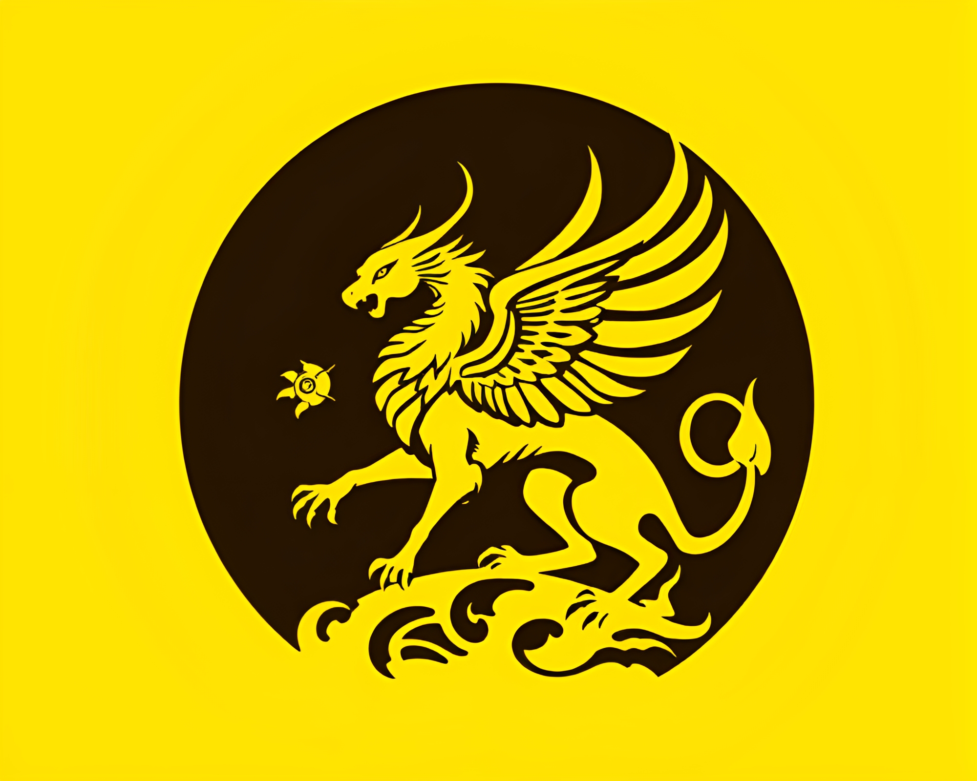 Majestic Gryphon in Yellow Stencil Art Composition – free AI stock image