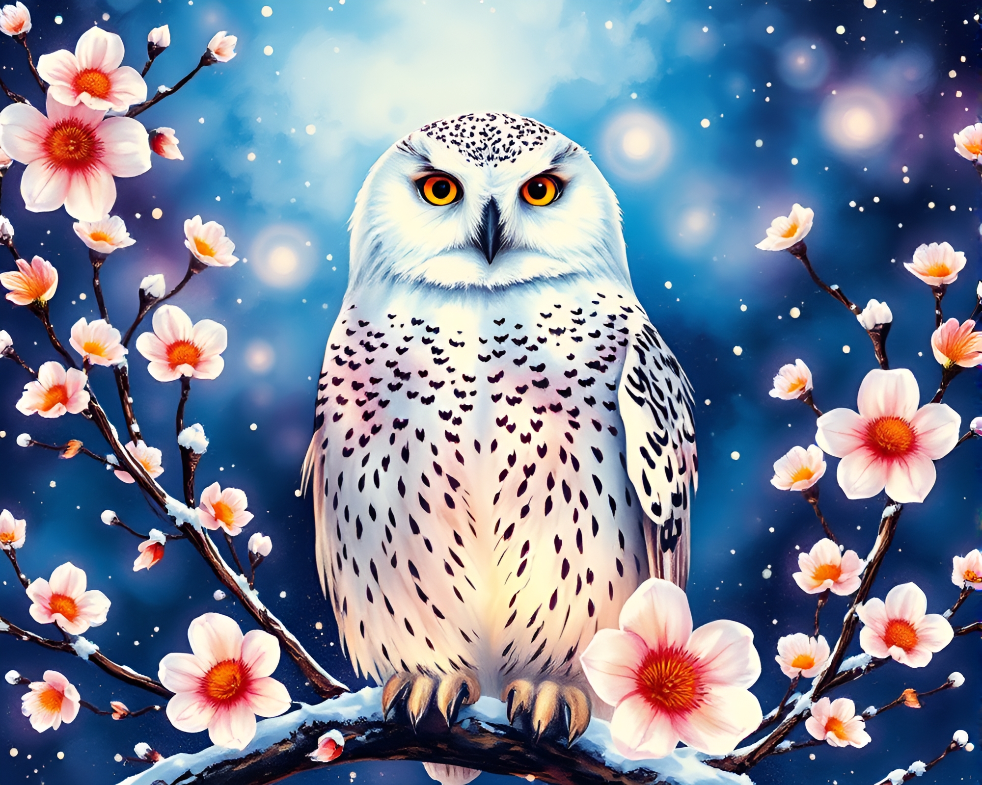 Wintry Owl Bathed in Fractal Watercolor Glow – free AI stock image