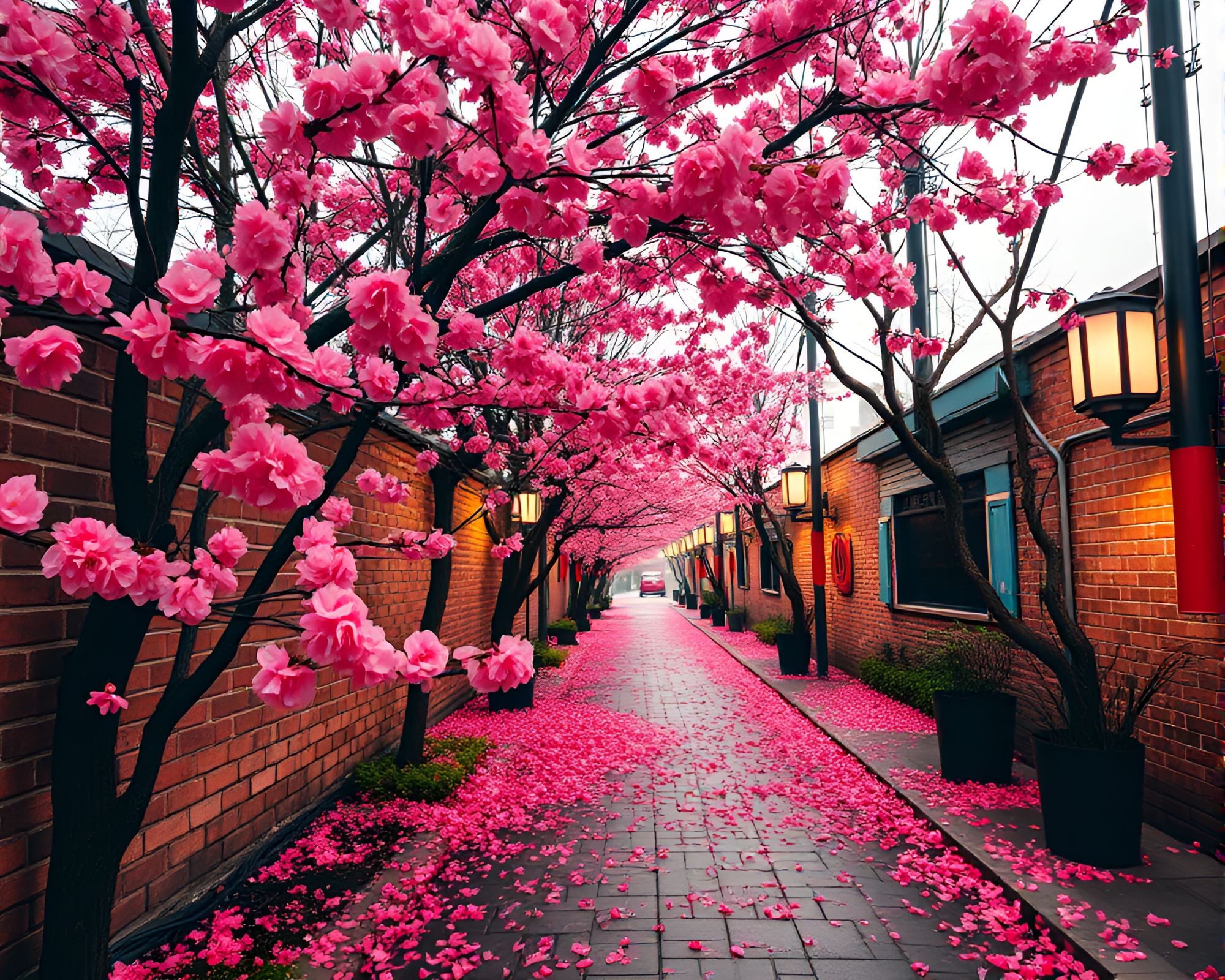 Data Spring Blossom: Grafitti Tags in Red Brick Alley – free AI stock image