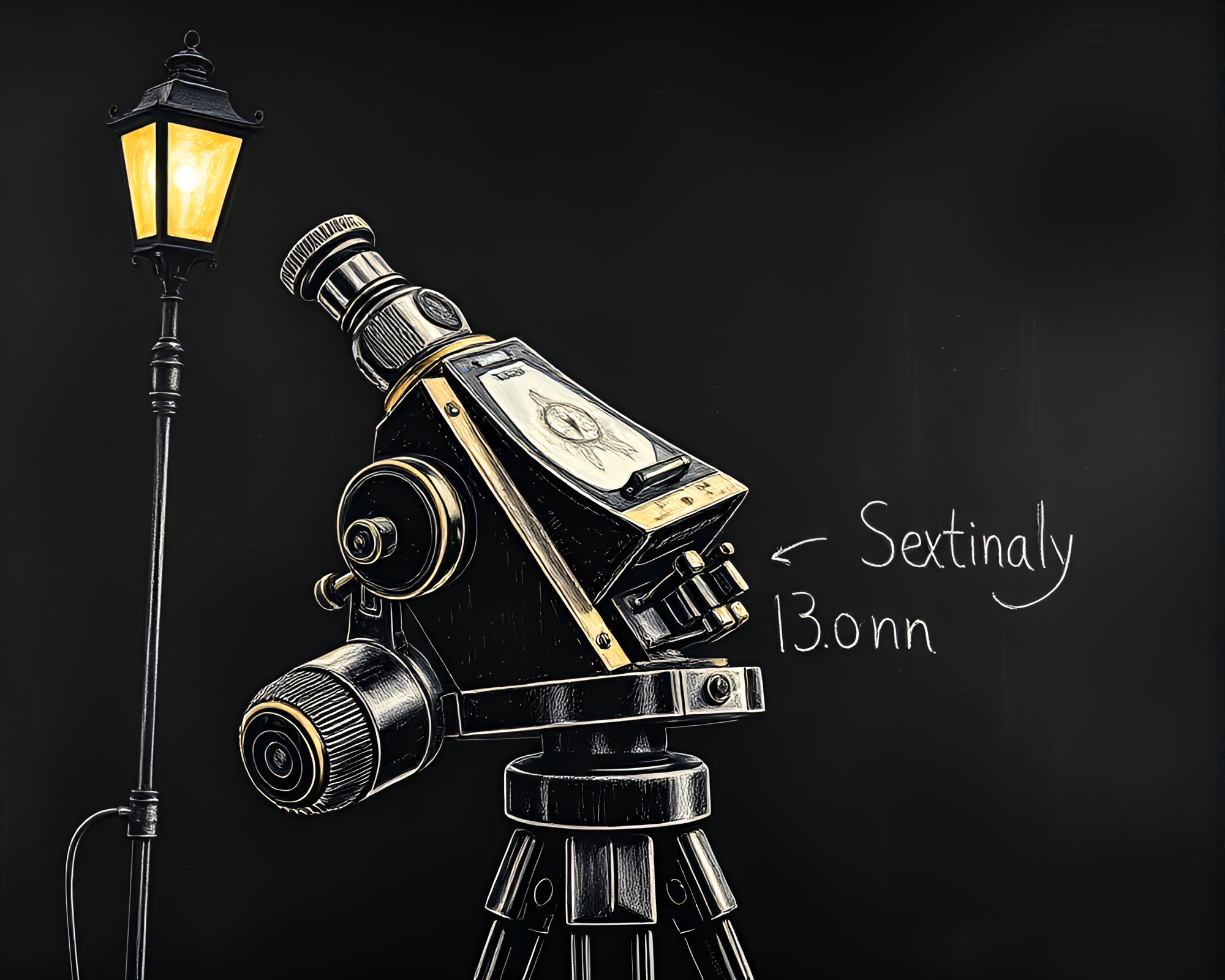 Antique Sextant Study Under Streetlamp Glow – free AI stock image