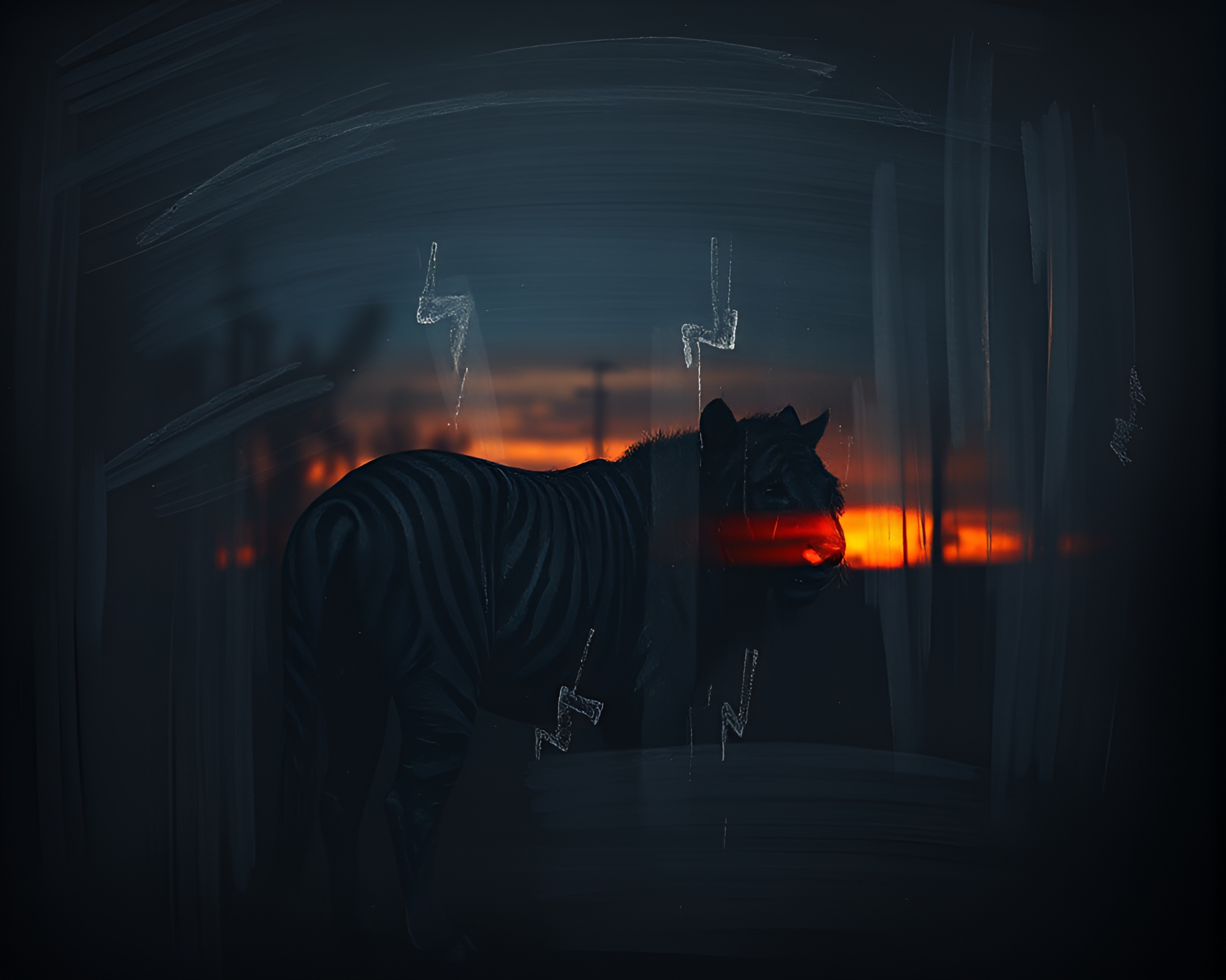 Sunset Tiger Chalkboard Art Composition – free AI stock image