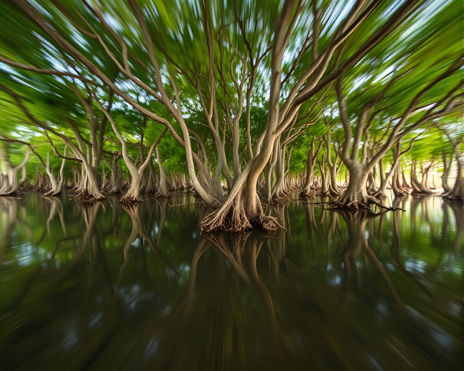Vibrant mangrove swamp captured in mesmerizing motion blur