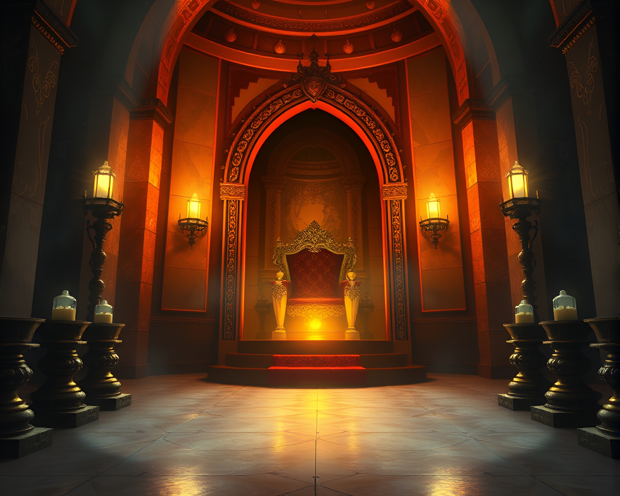 Fantasy Throne Room Glow with Oil Lantern Composition – free AI stock image