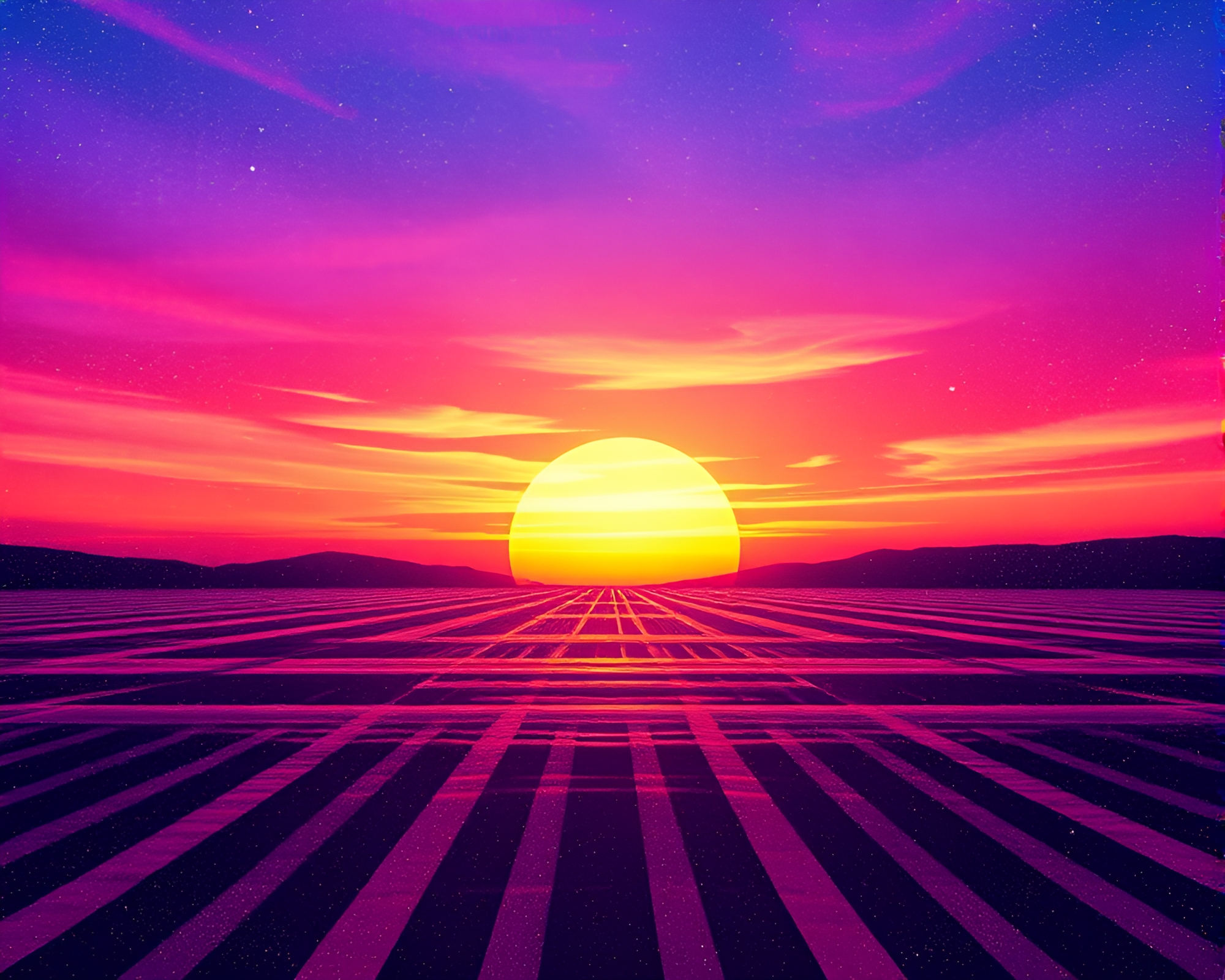 Vaporwave Striped Sunset with Cosmic Dust Palette – free AI stock image