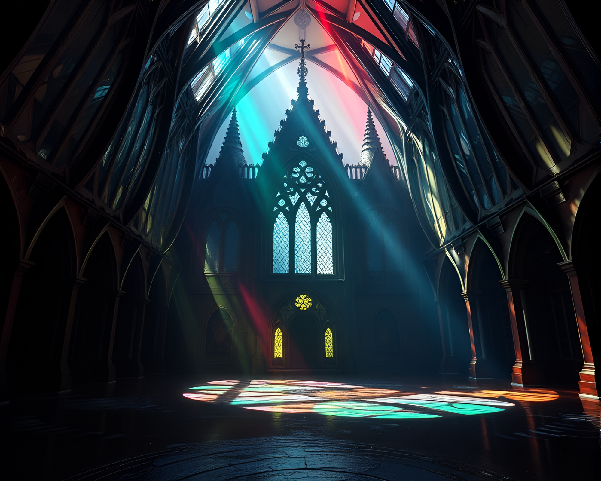 Ethereal Oil Slick Rainbow Neo-Gothic Mansion Attic – free AI stock image