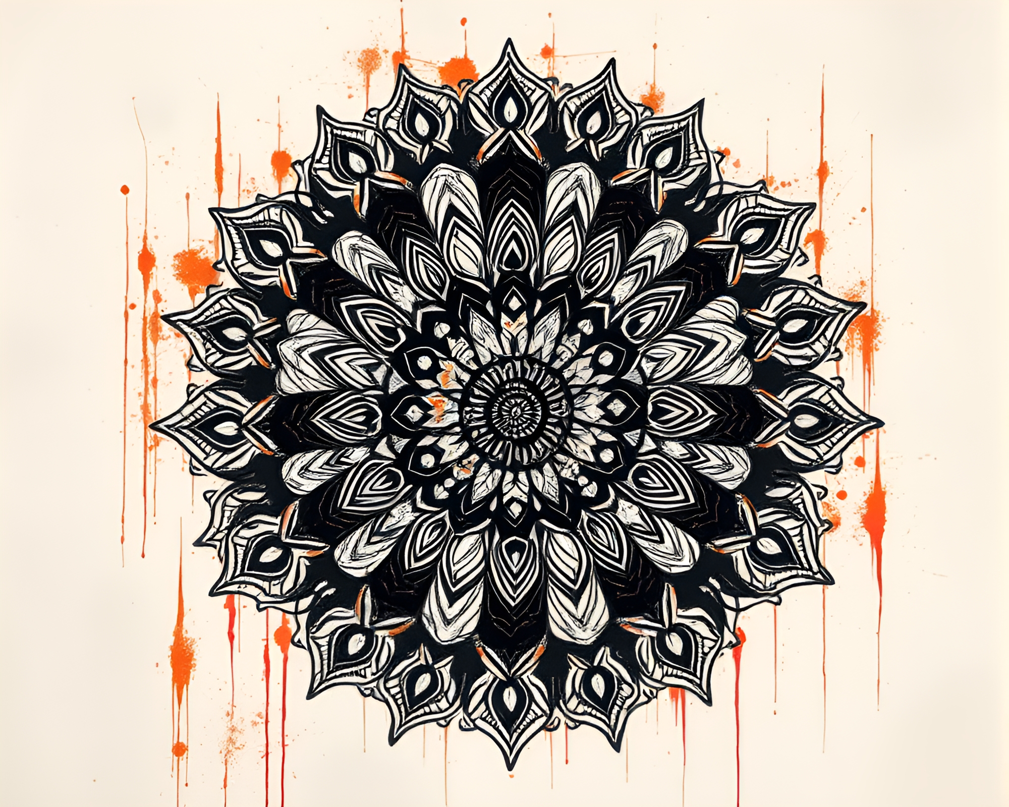 Mandala Cityscape: Charcoal Sketch with Rust Stains – free AI stock image