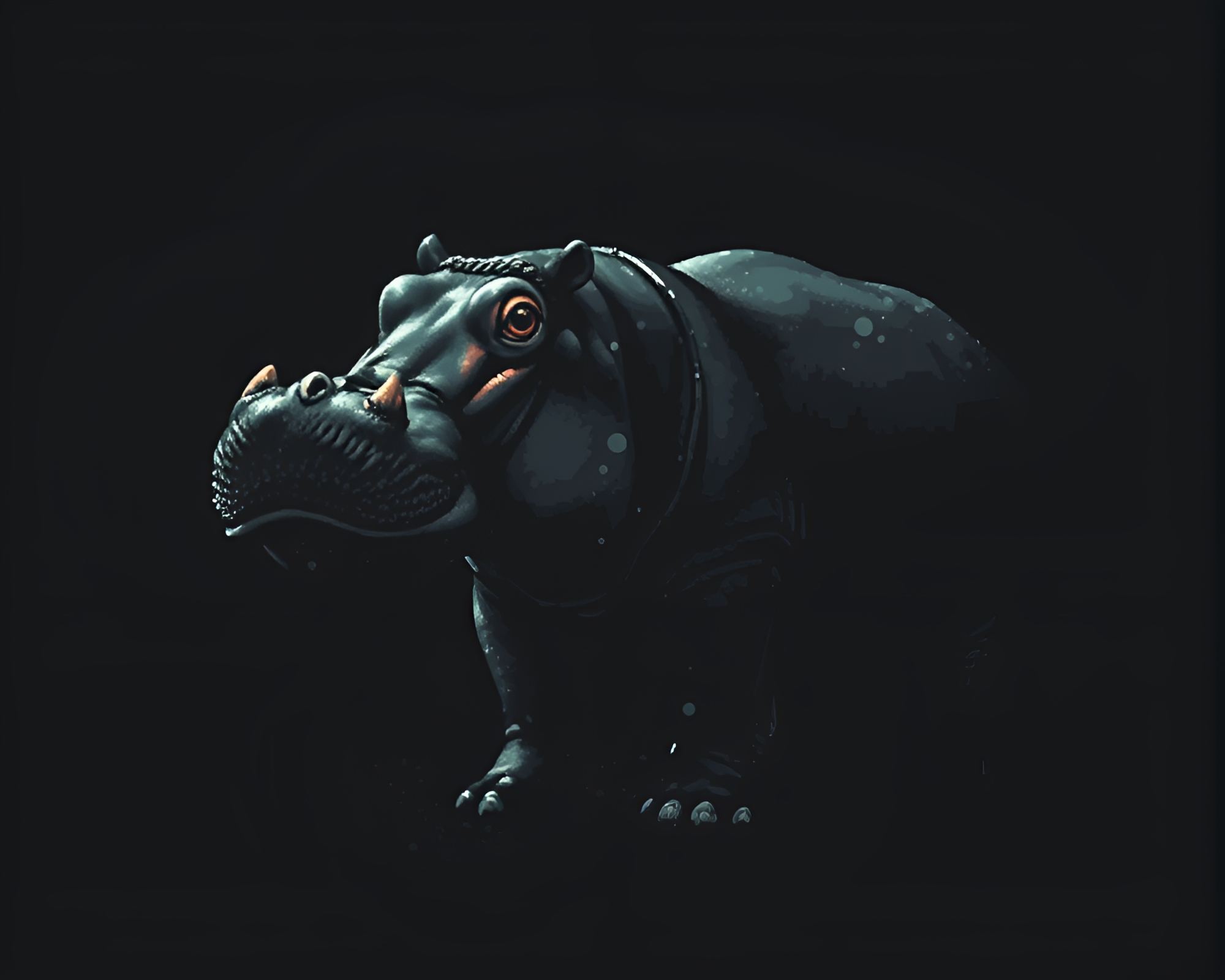 Dystopian Pixelated Hippopotamus in Charcoal Black World – free AI stock image