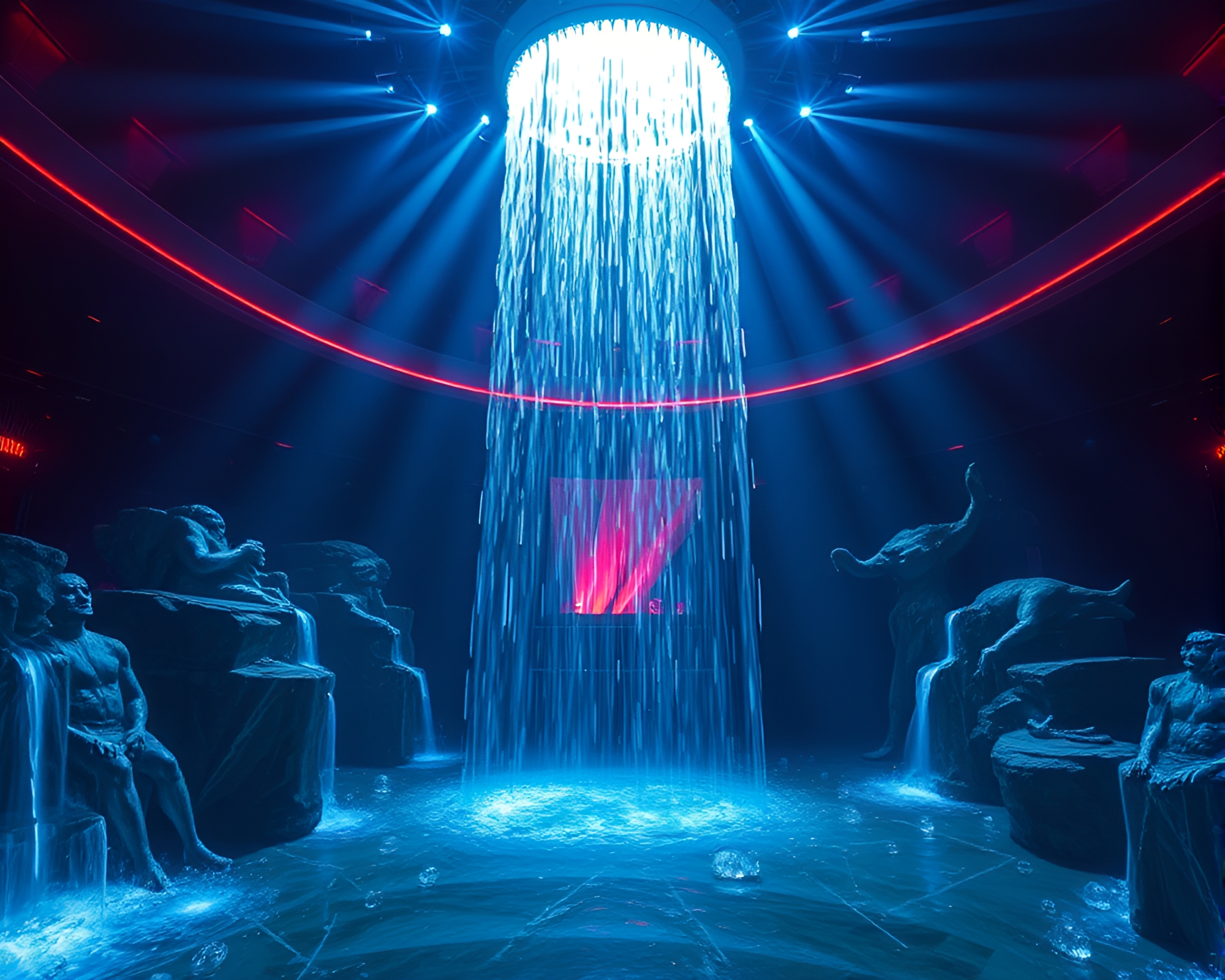 Surreal Waterfall Dance Party Concept Art – free AI stock image