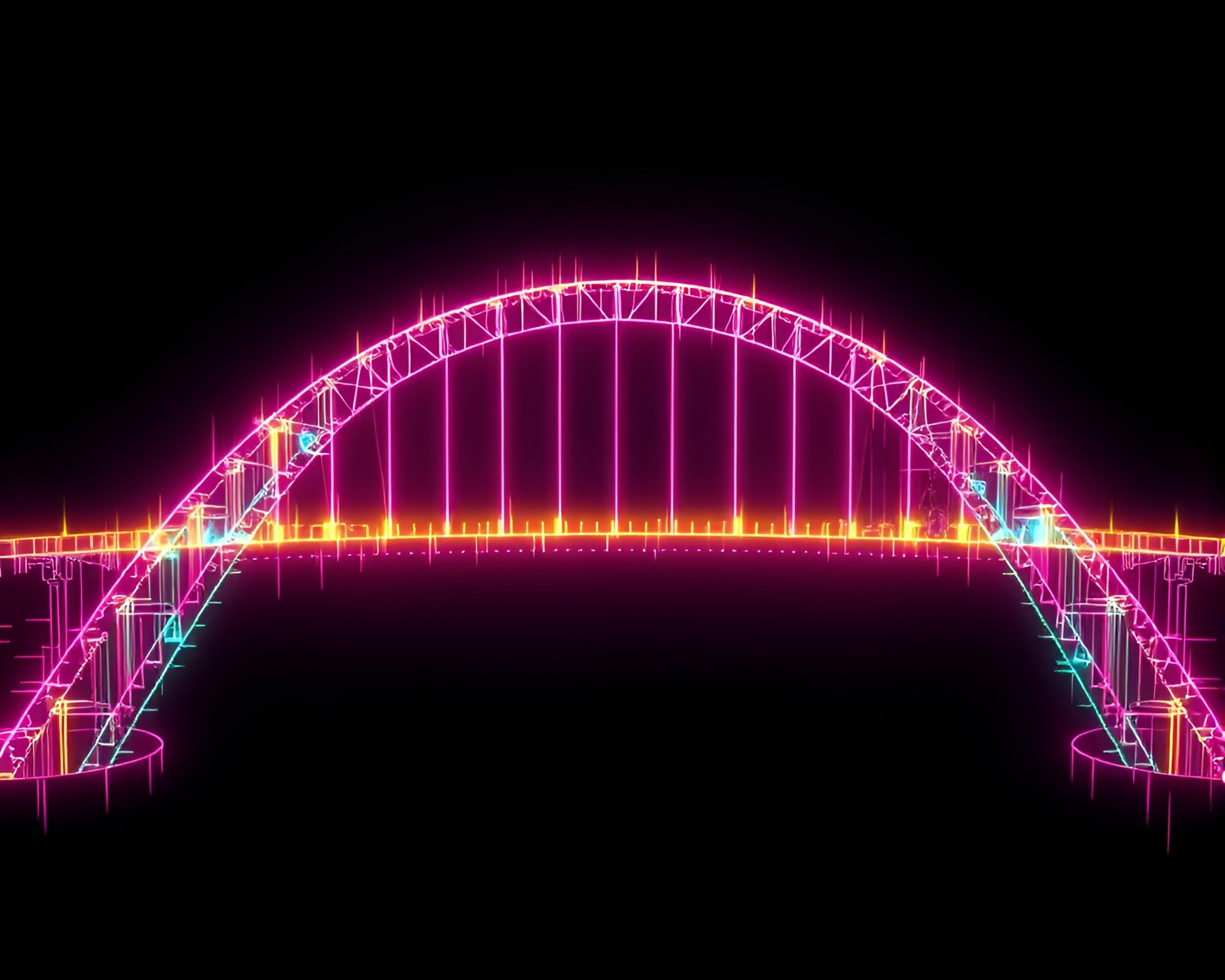 Neon Glitch Arch Bridge Wireframe Art – free AI stock image