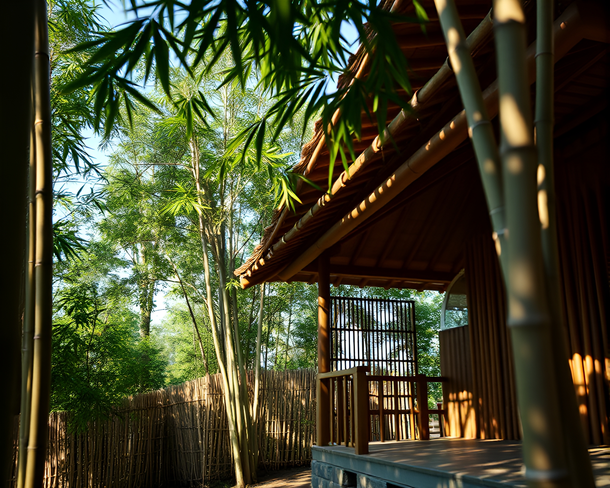 Peaceful Bamboo Hut in Soft Shadows – free AI stock image