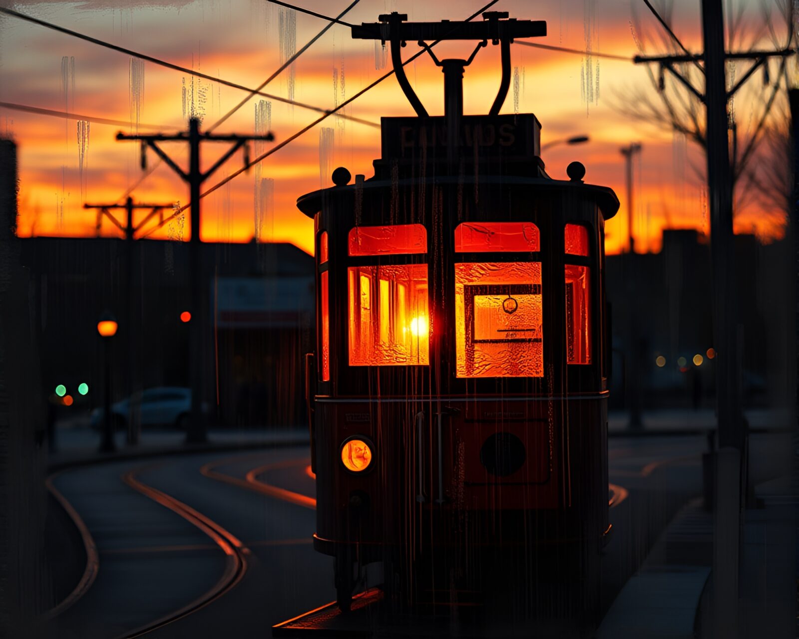 A cable car gliding through colorful stained glass scenery