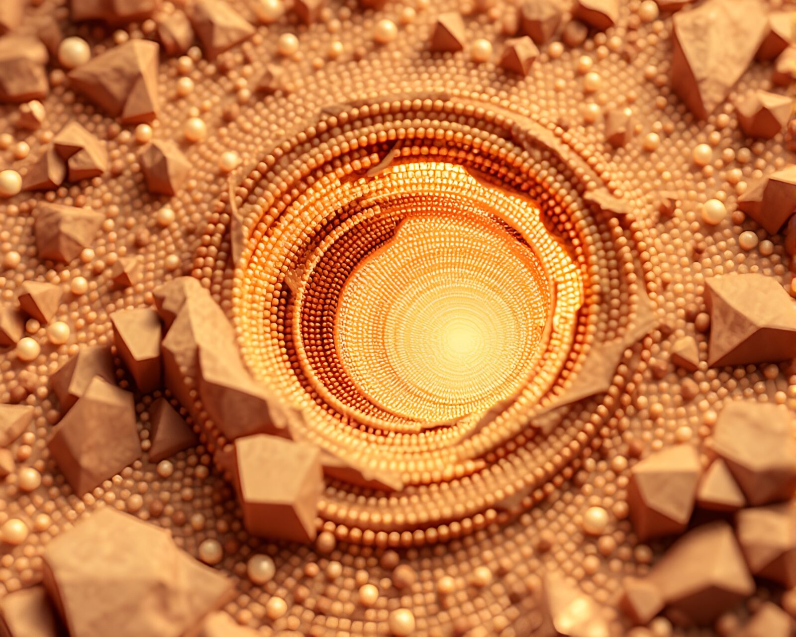 3D voxel art of a mystical wormhole with intricate bead accents