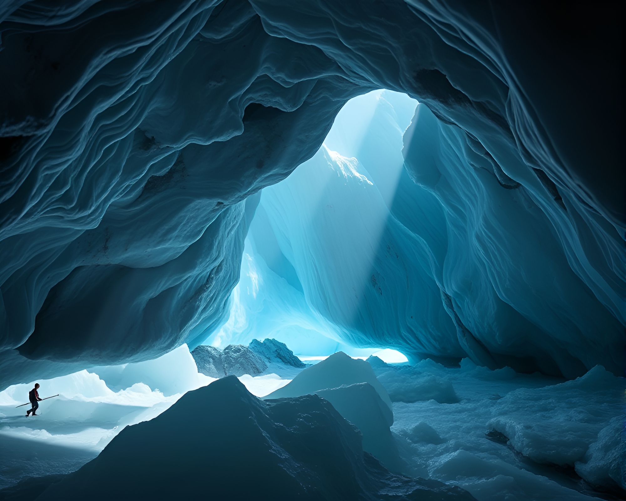 Glacial Cave Encounter: Barcode Stripes Illuminated by Glossy Highlights – free AI stock image