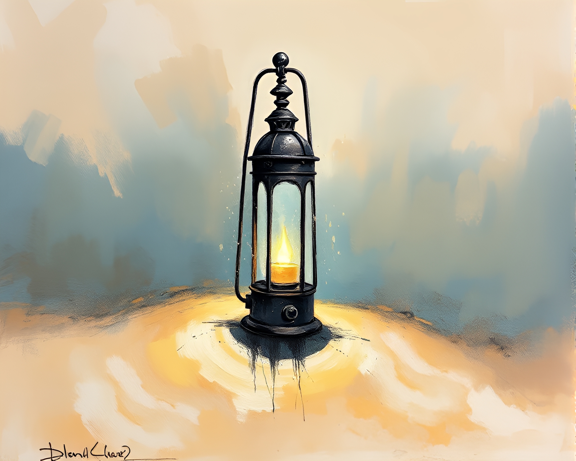 Ink Splashes on Sand Dune at Lantern Light – free AI stock image