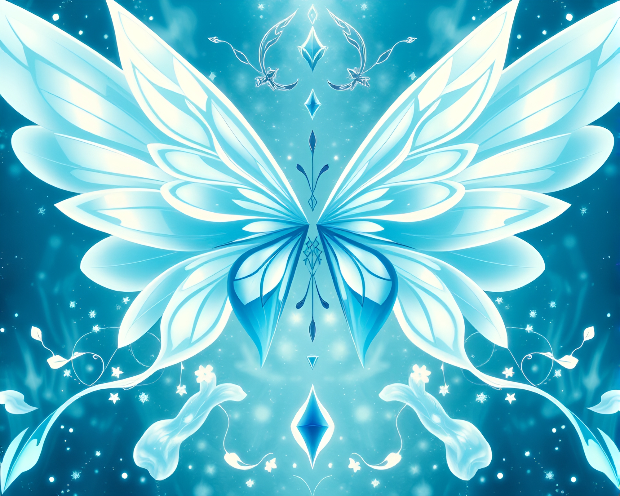 Symmetrical Anime Nymph in Arctic Blue Aura – free AI stock image