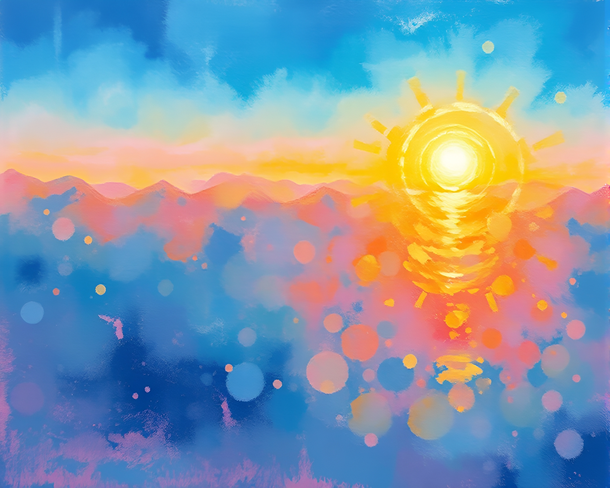 Sunlit Fractal Patterns in Soft Palette Knife Art – free AI stock image