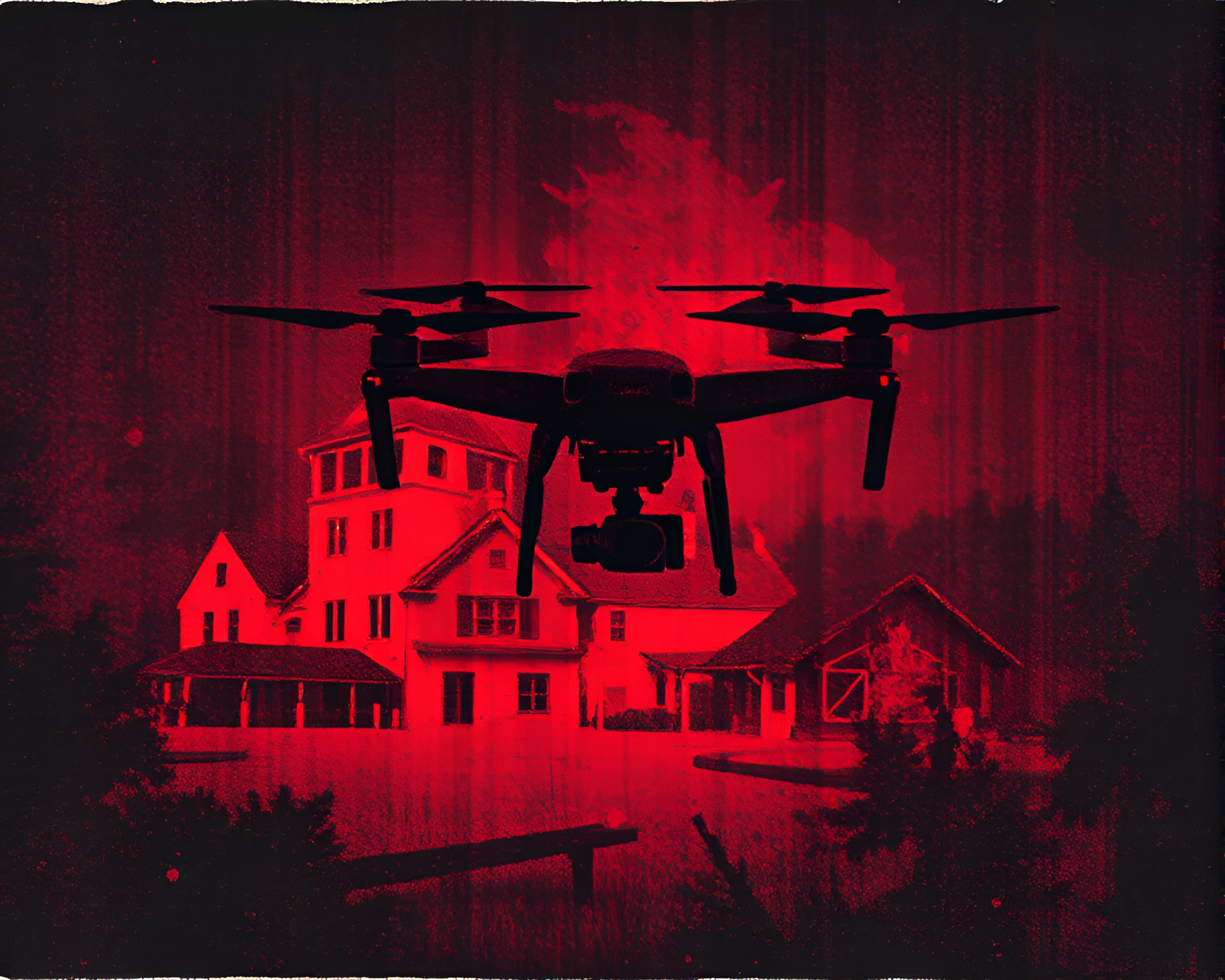 Infrared Drone Flying Through Abstract Linocut Textures – free AI stock image
