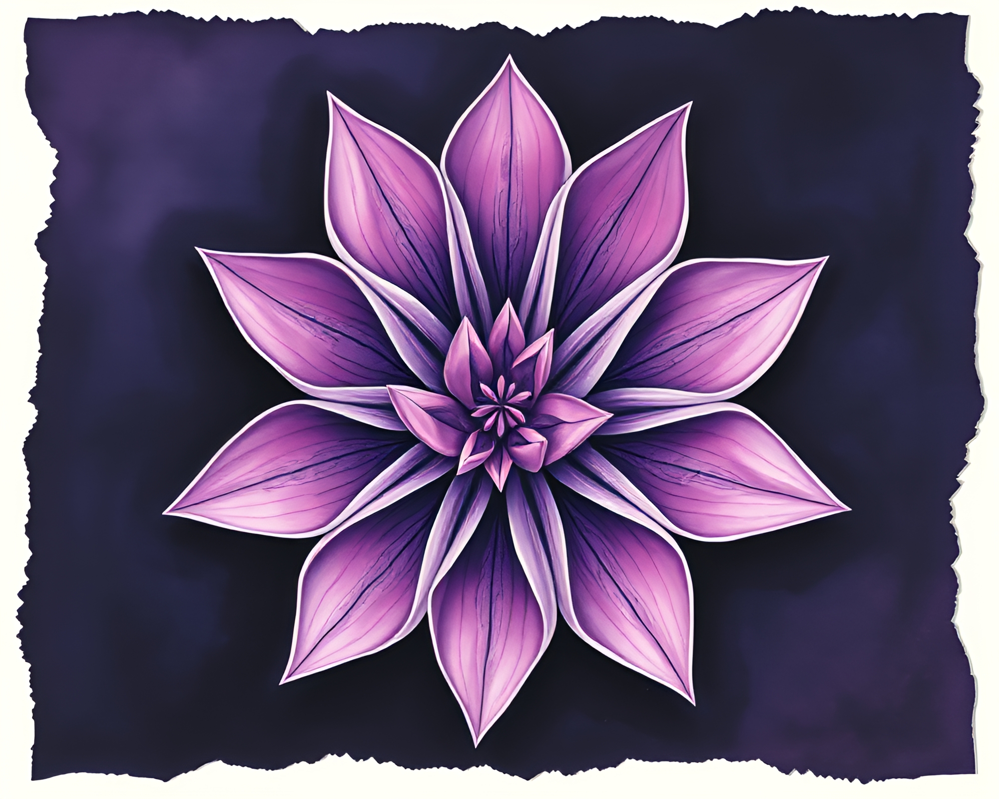 Twilight Origami: Torn Edge Origami Flower Painting – free AI stock image