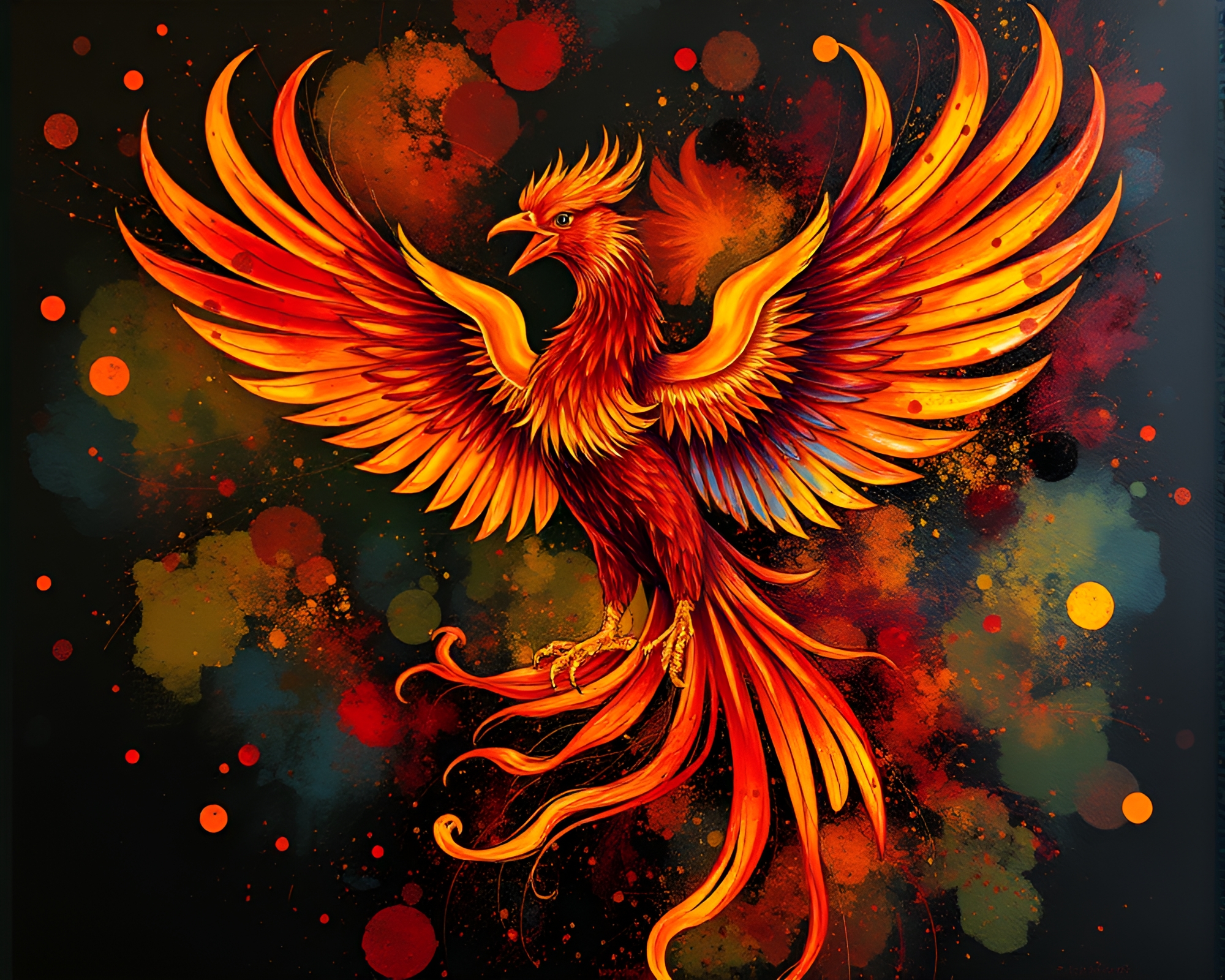 Majestic Phoenix Rising in Triadic Hues – free AI stock image