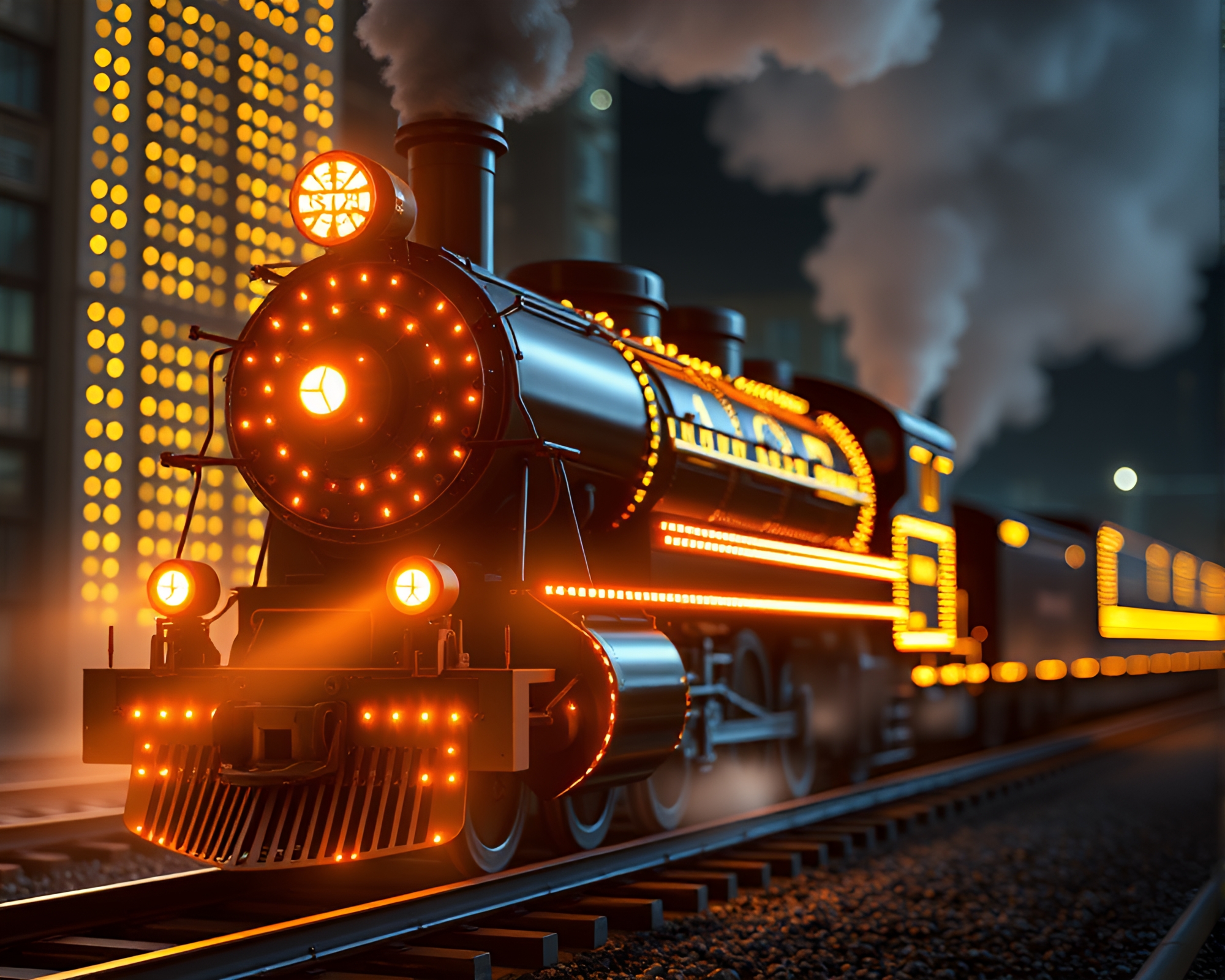 Steam Locomotive LED Pixel Art Masterpiece – free AI stock image