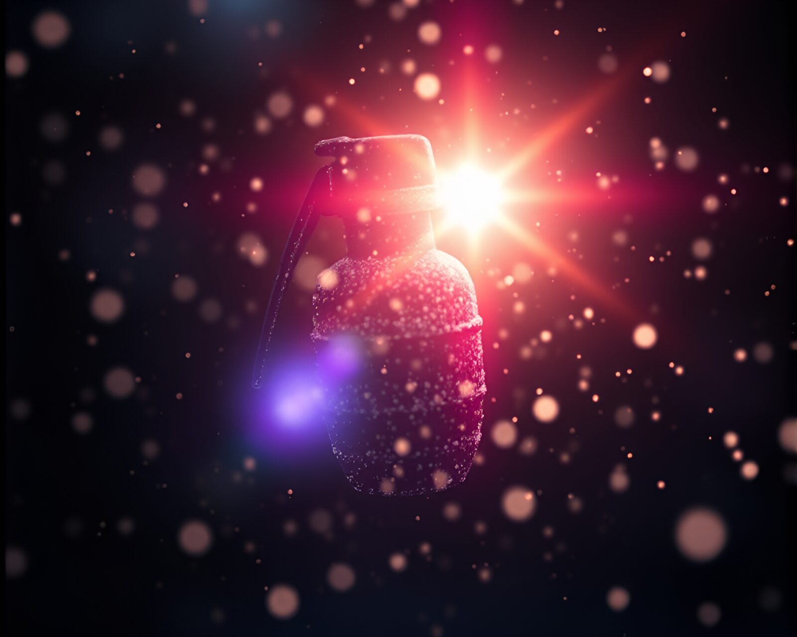 Ethereal scene of antimatter grenade detonating in a snowy landscape