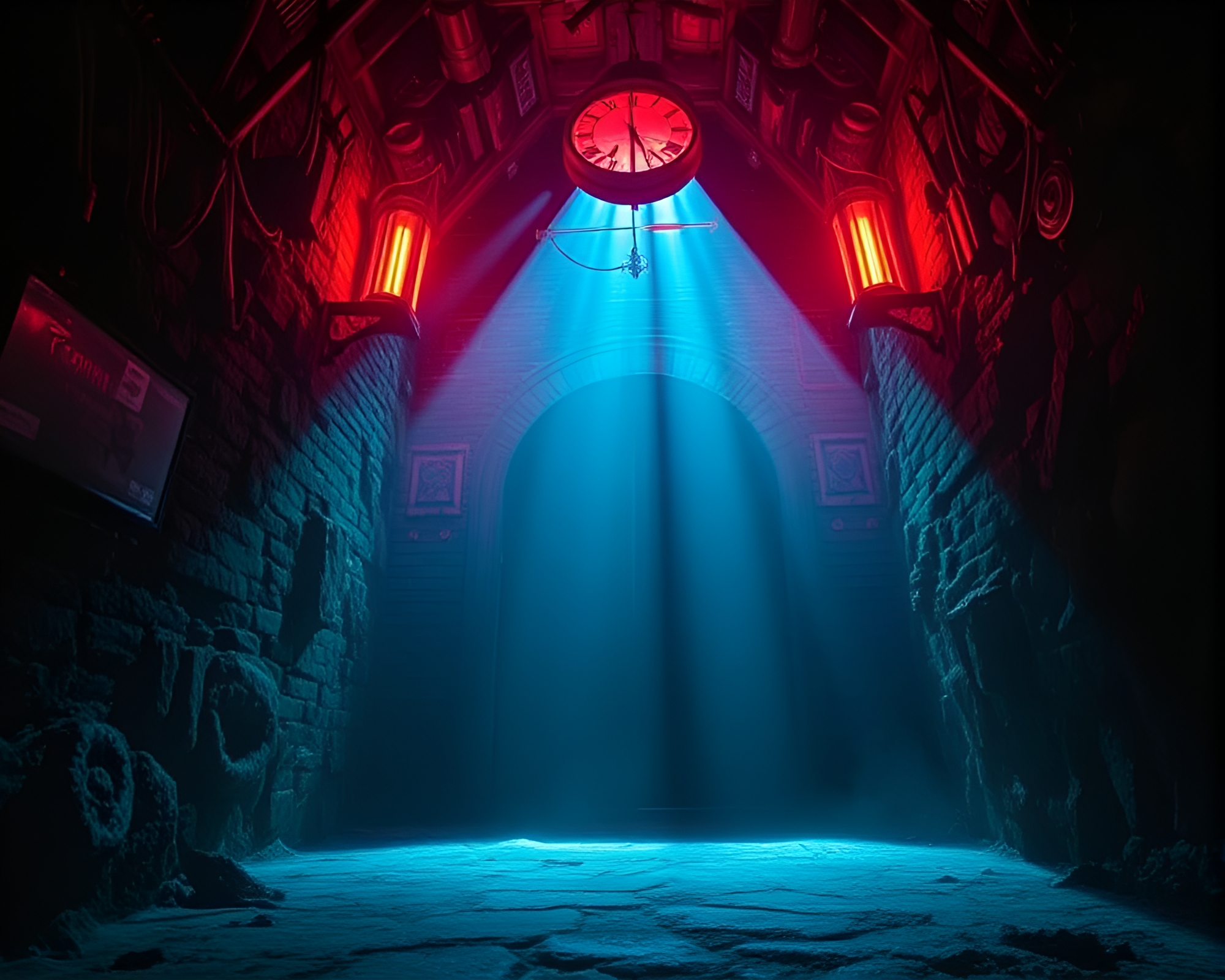 Synthwave Dungeon: Film Burn Torches – free AI stock image