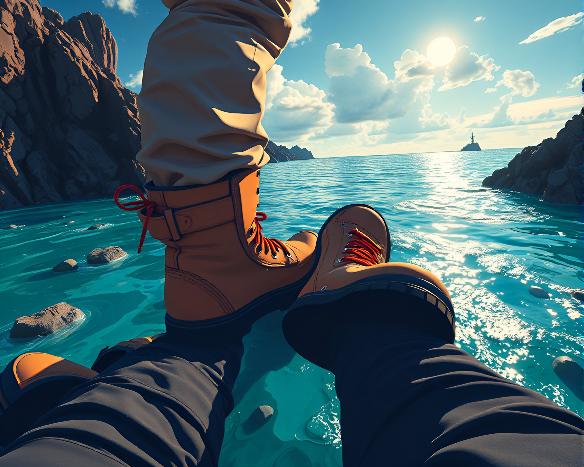 Gravity Boots Adventure in Ocean-Blue World – free AI stock image