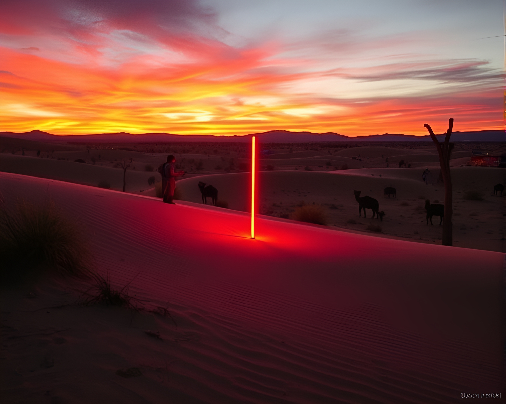 Desert Djinn in Neon Sunset Mirage – free AI stock image