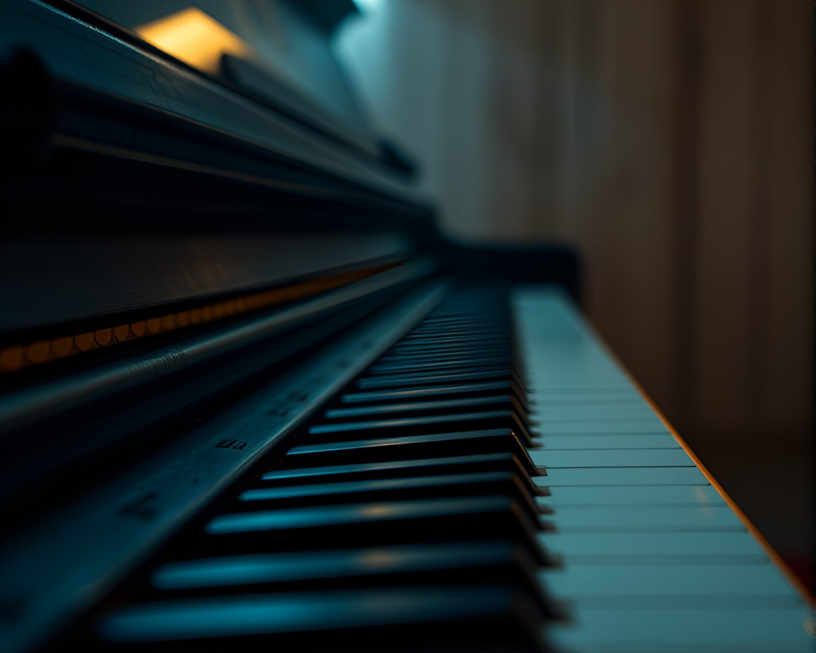 Dramatic low light photo of volcanic ash tinted piano keys