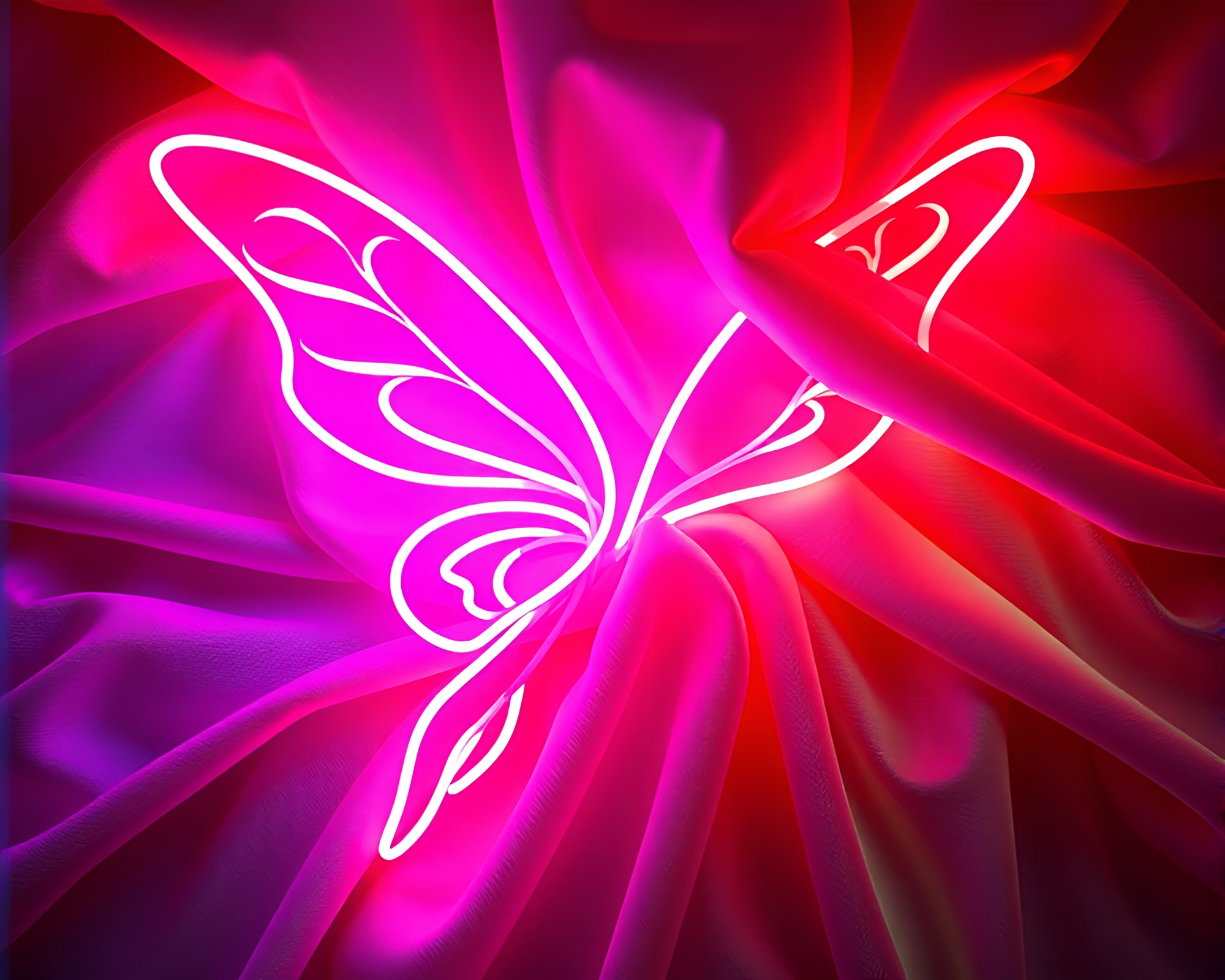 Vibrant Neon Fairy Fabric Folds Portrait – free AI stock image