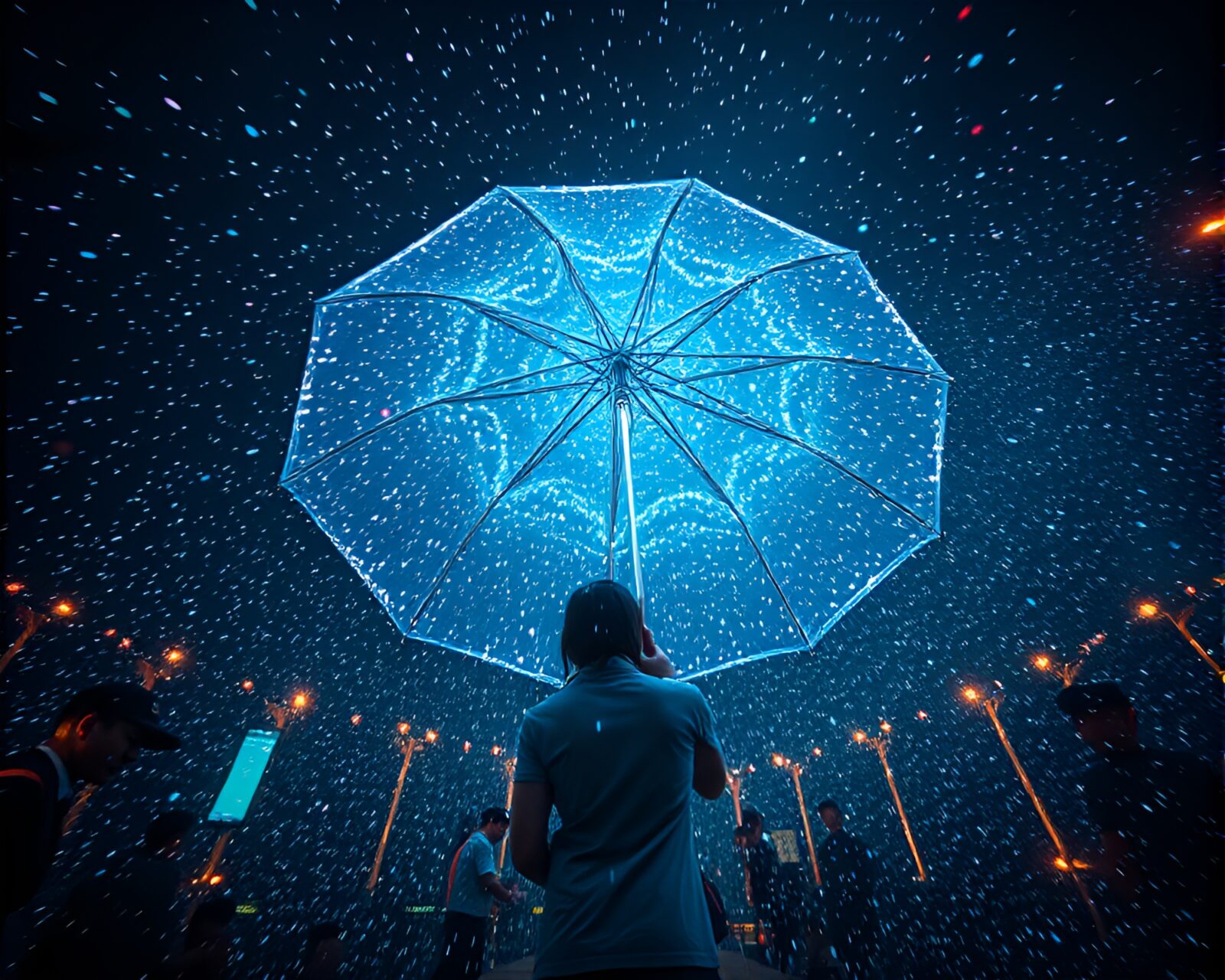 Vibrant LED umbrella in cosmic dust inspired setting