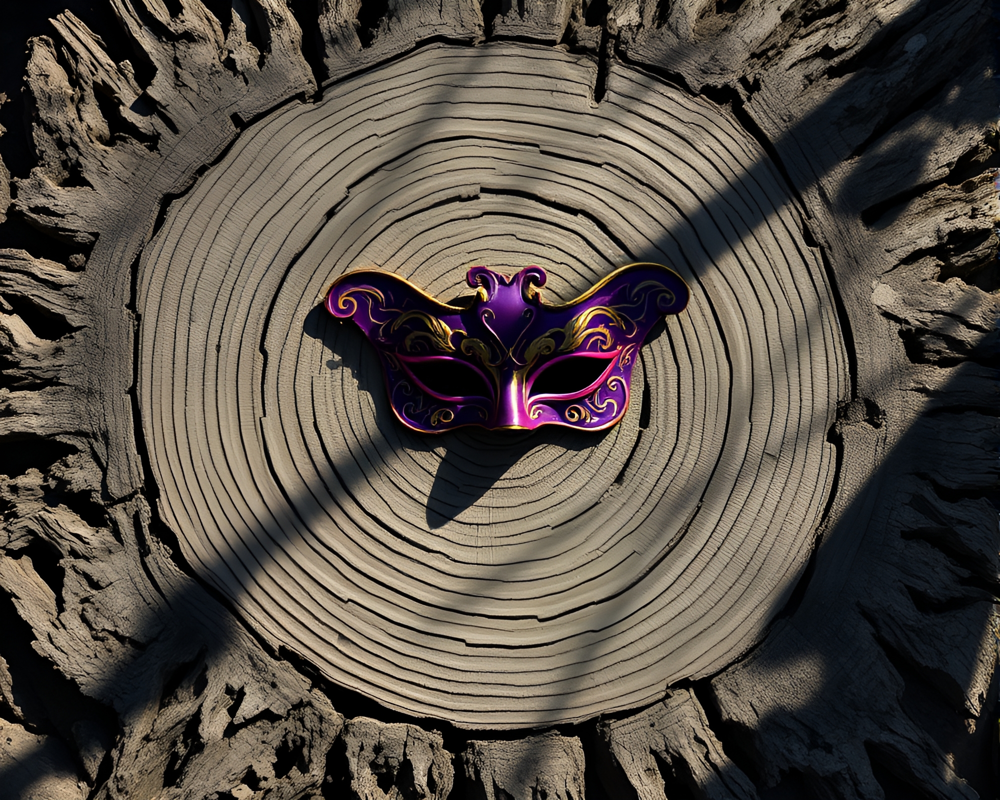 Venetian Mask within Tree Ring Silhouette – free AI stock image
