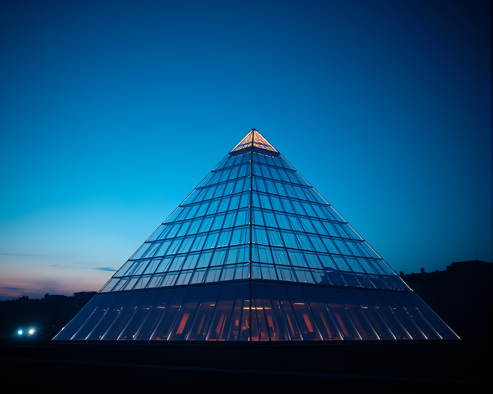 Twilight Wireframe Pyramid Off-Center Composition – free AI stock image