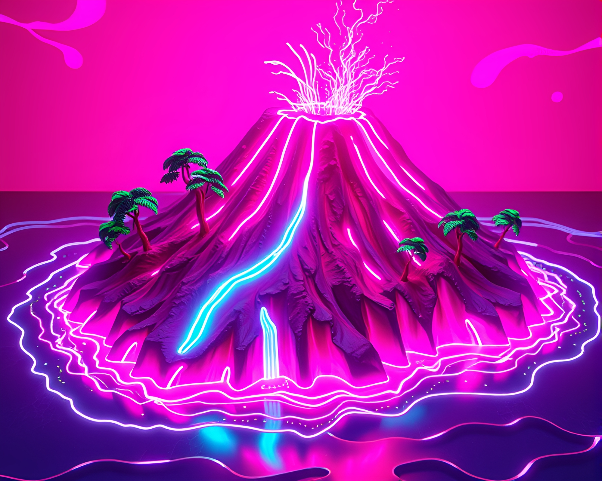 Neon Volcano Illuminated in Magenta Light Animation Still – free AI stock image