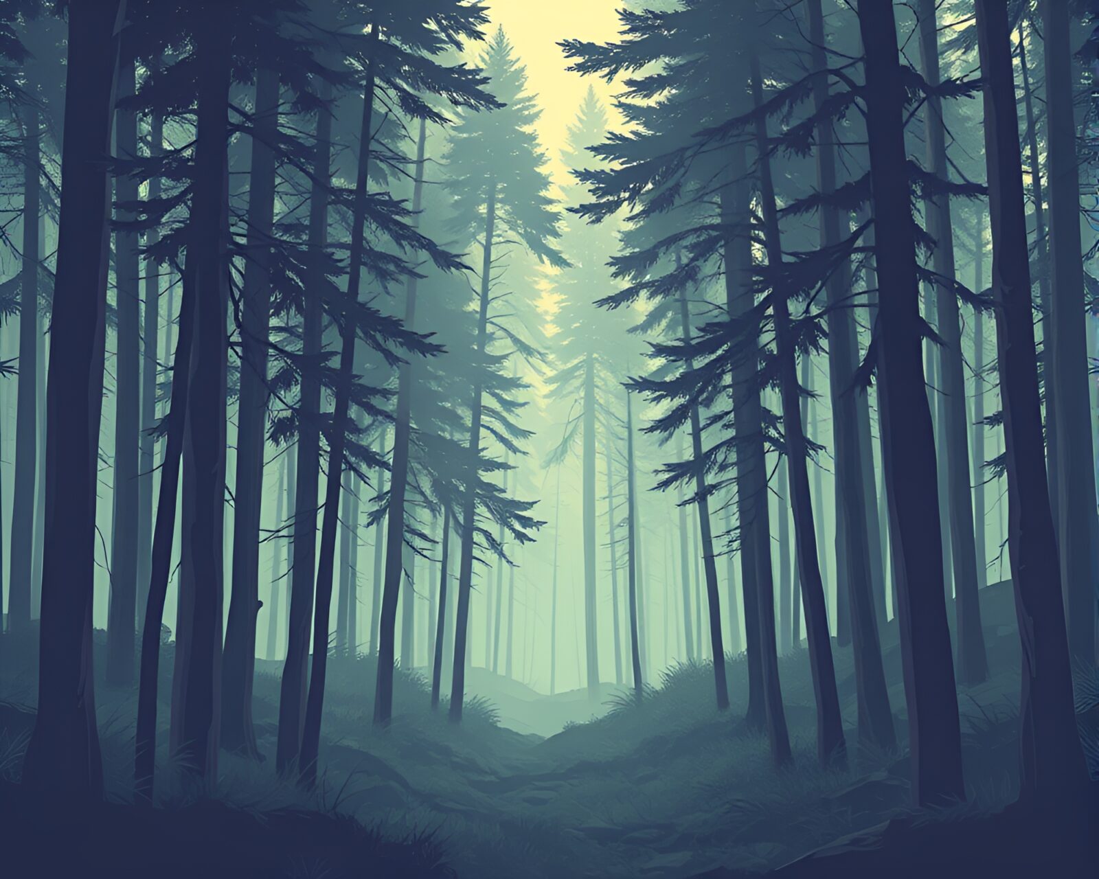 Artistic vintage forest scene in low-poly 3D style