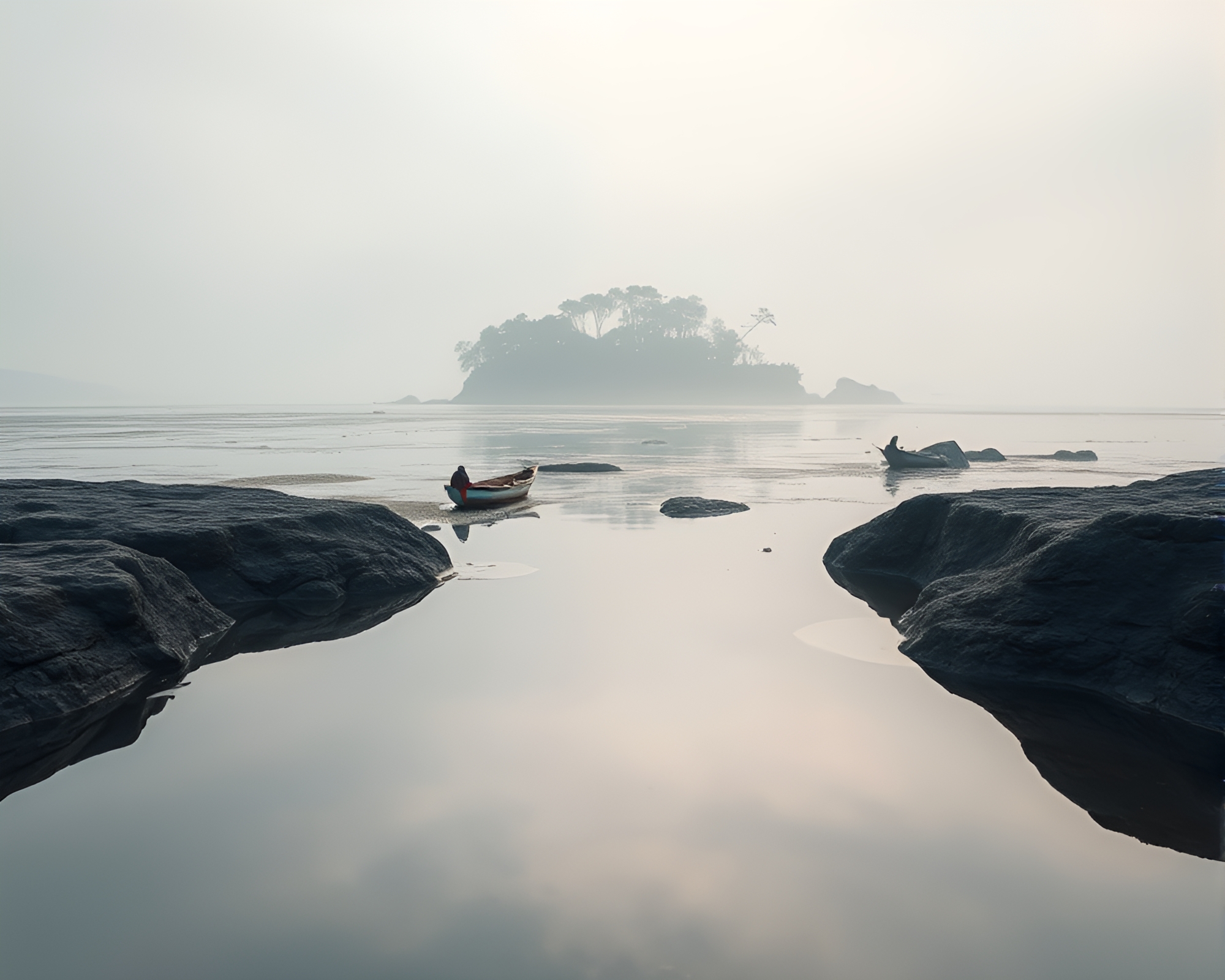 Island Oasis Reflecting in Puddle – free AI stock image
