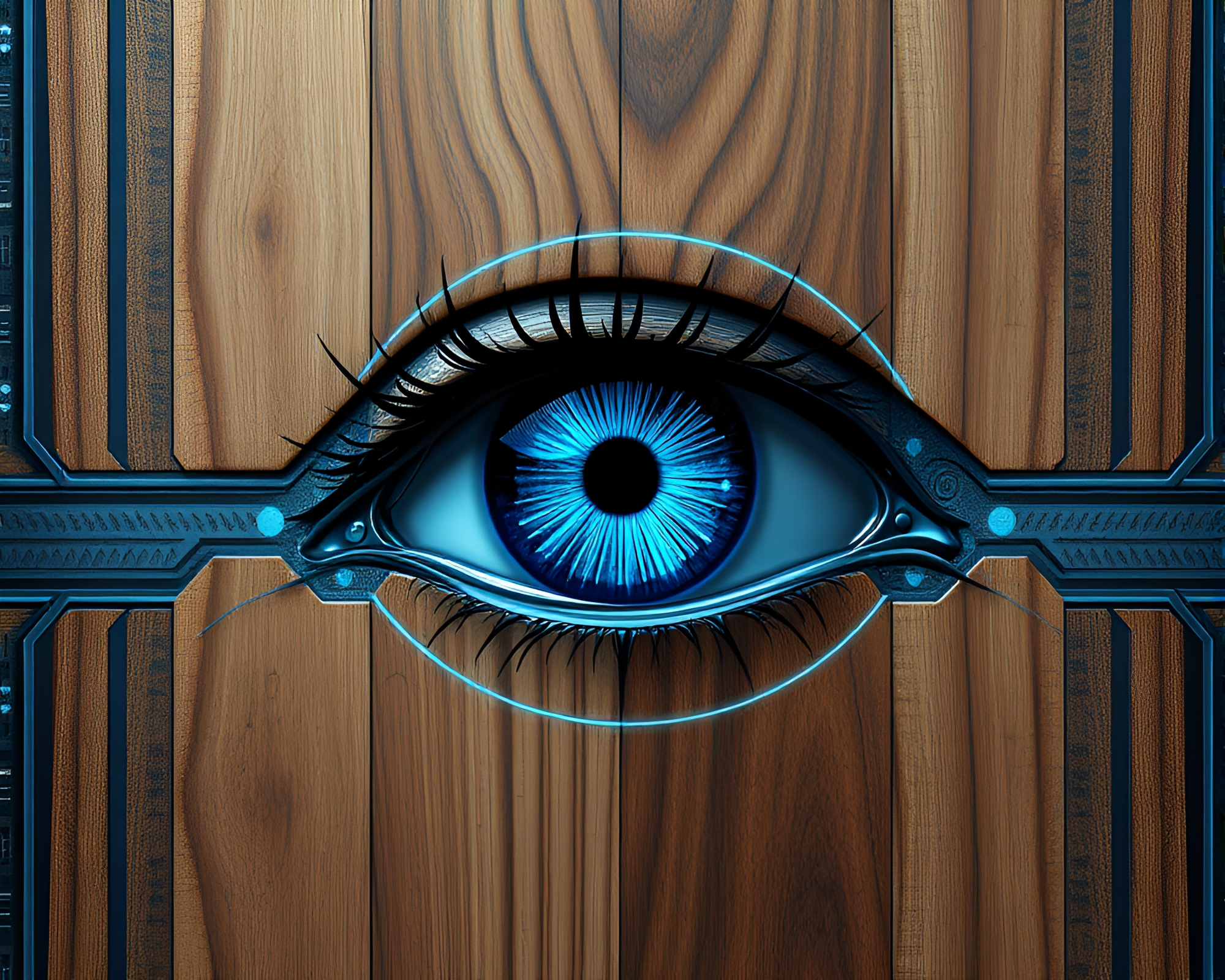 Cybernetic Eye Study: Algorithmic Wood Grain Composition – free AI stock image