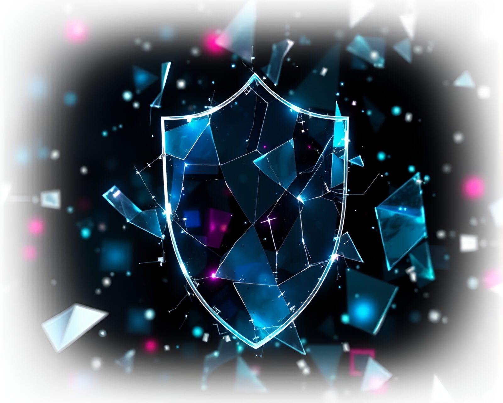 Abstract shield made of shards, reflecting glossy light patterns