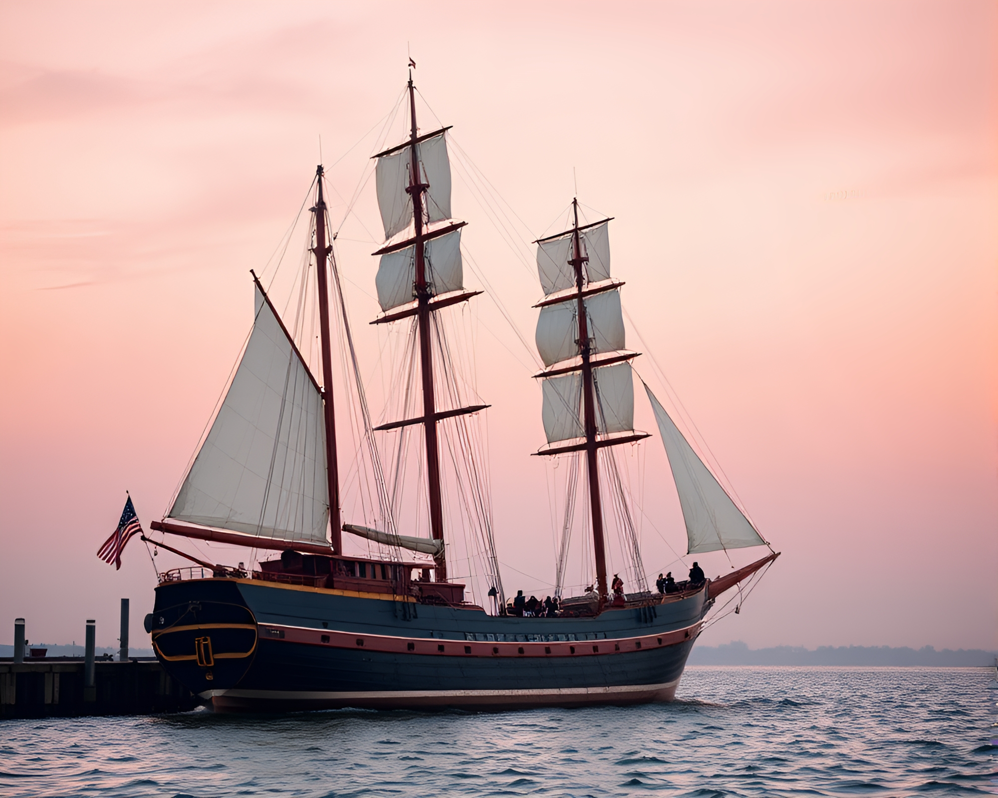 Dutch Angle Classic Sailing Ship Blushing in Softbox Light – free AI stock image