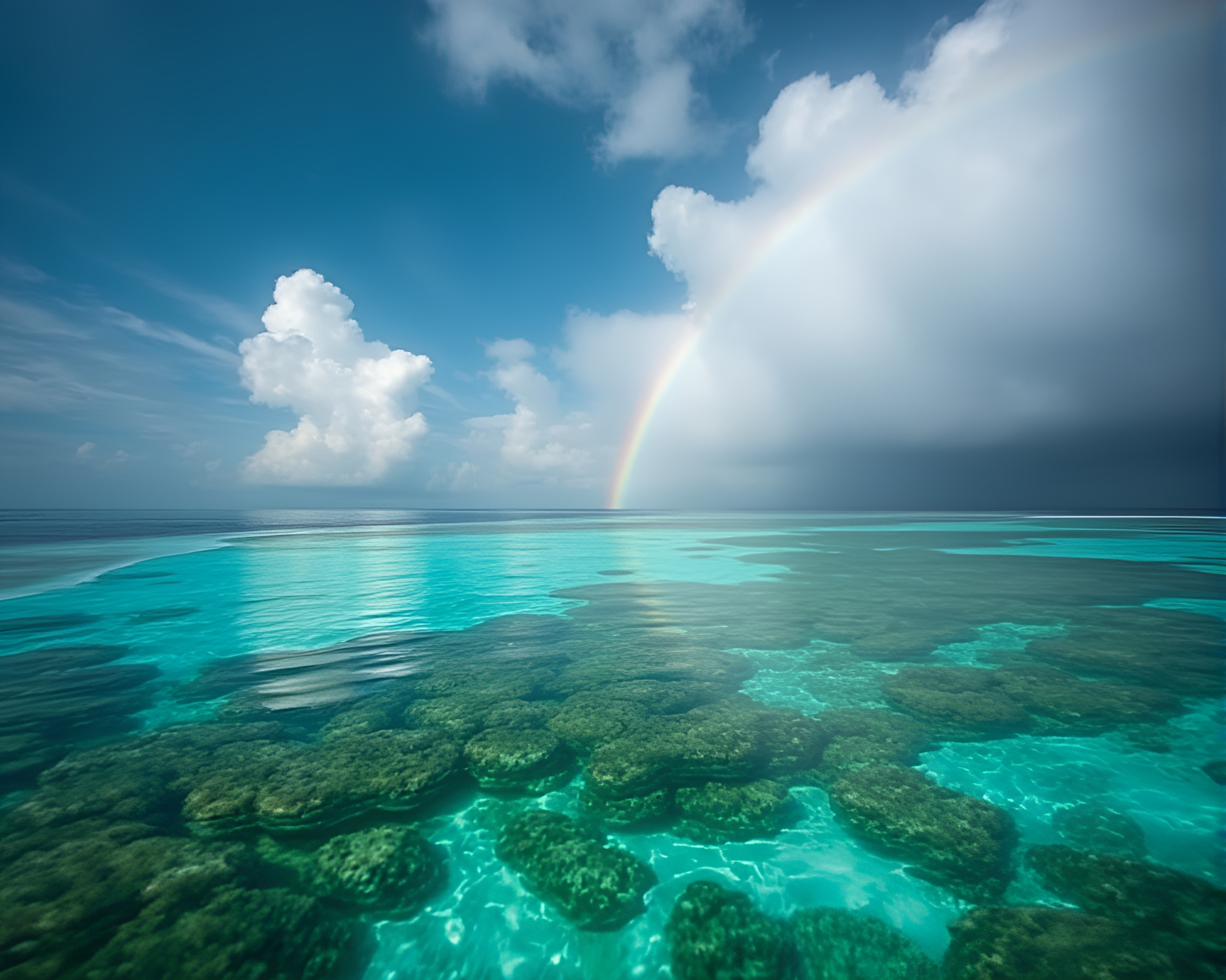 Oil Slick Rainbow Over Coral Atoll Reef – free AI stock image
