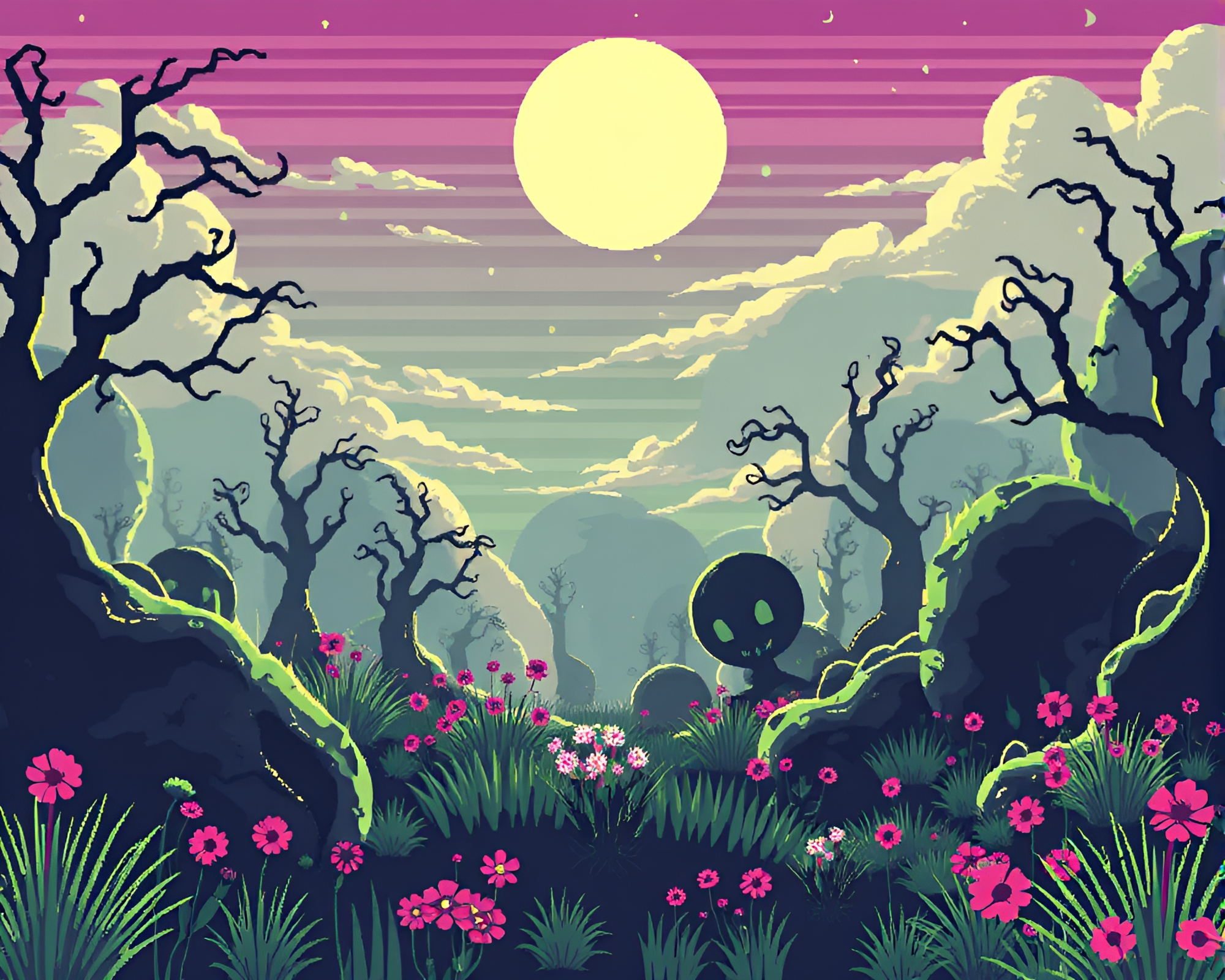 Ethereal Sky Garden in Retro 16-Bit Style – free AI stock image
