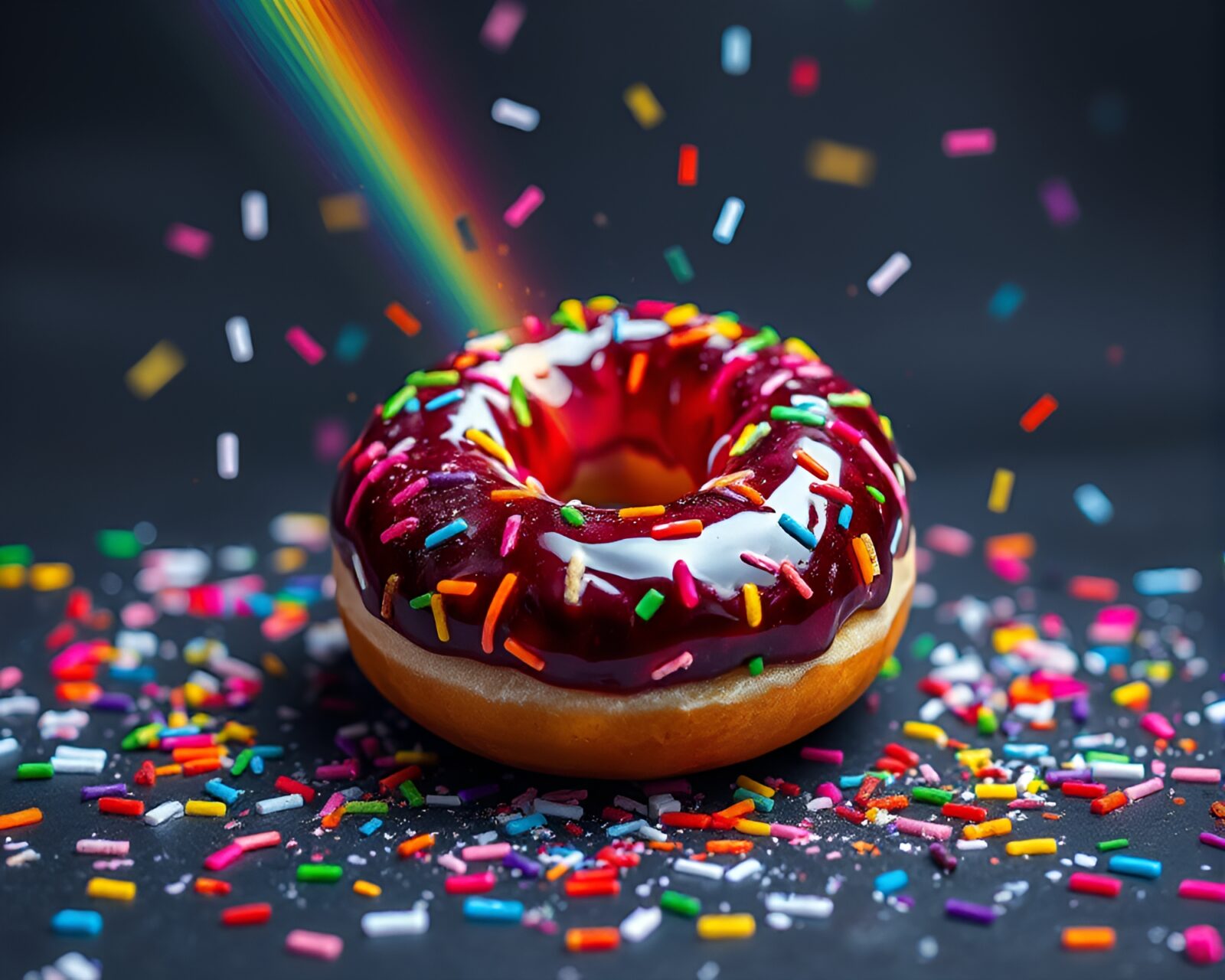 Vibrant chalk drawing of jelly doughnut refracting colorful light