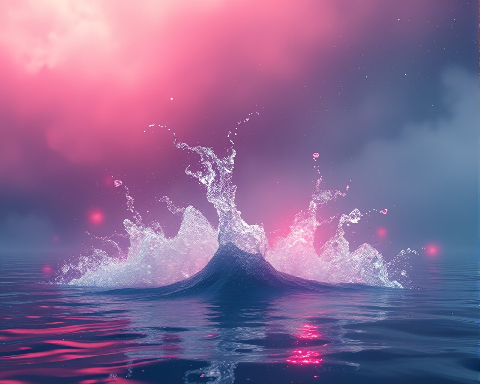 Distorted water reflecting cosmic horror in wireframe art style