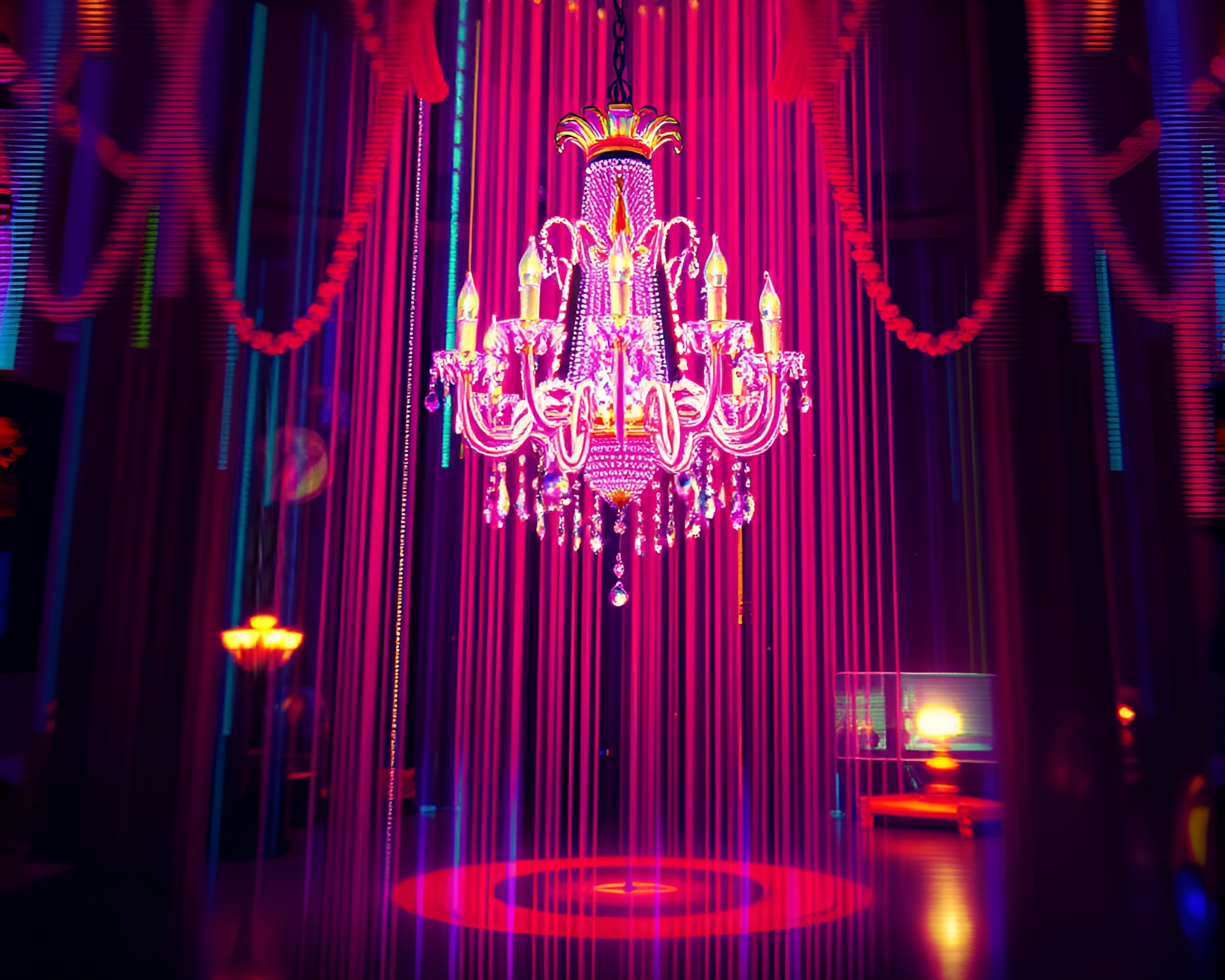 Glitchy 8-Bit Chandelier in Low Saturation Light – free AI stock image