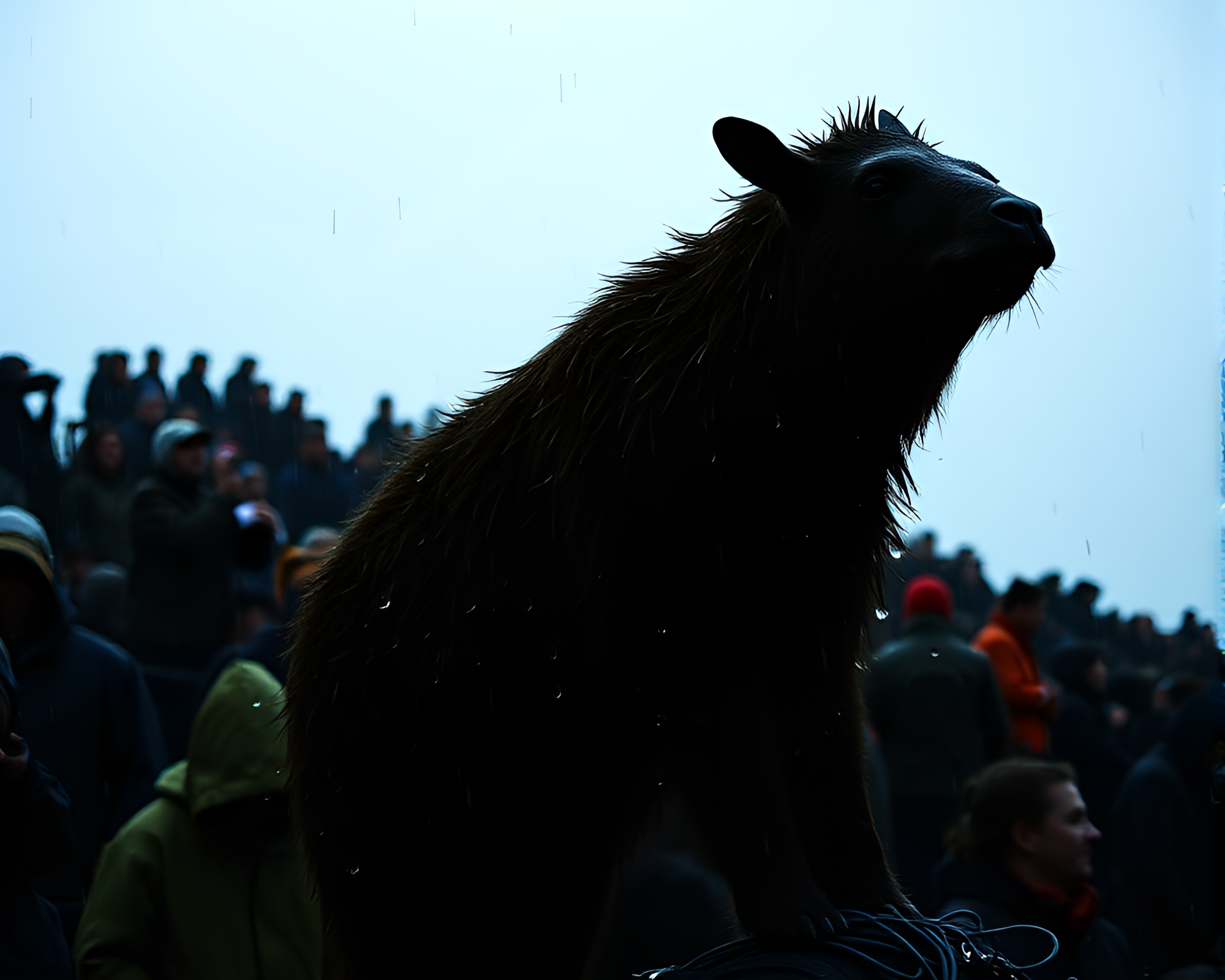 Mountain Goat Silhouettes in Grunge Rainy Reflections – free AI stock image