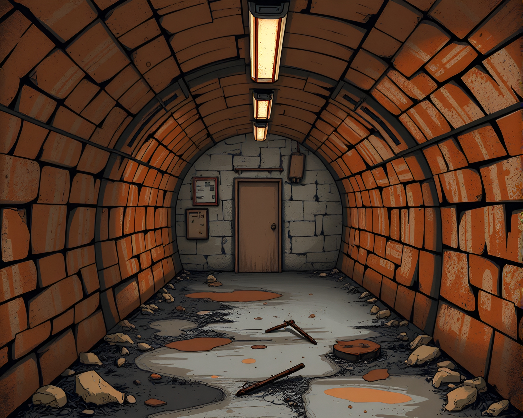 Rusty Underground Bunker with Complementary Lighting – free AI stock image