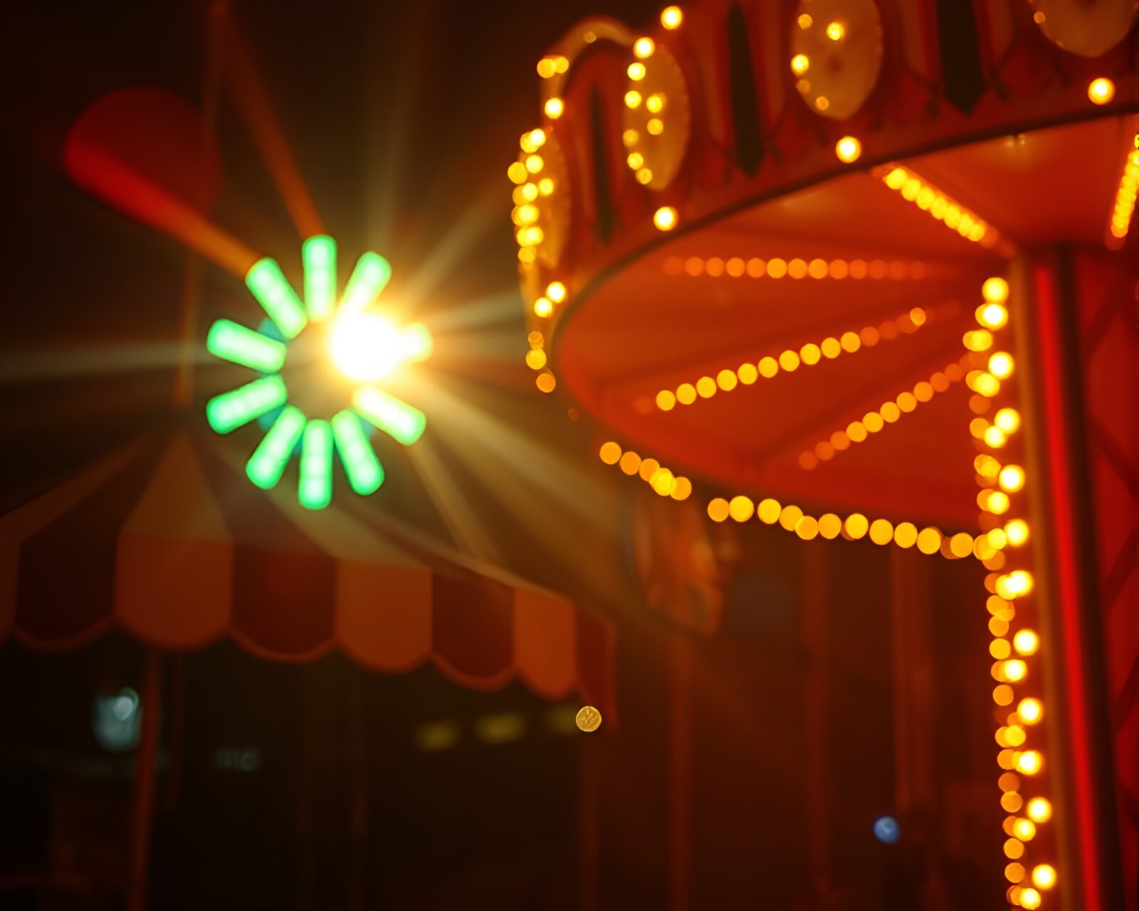 Gorgeous siren performer in carnival lights with lens flare