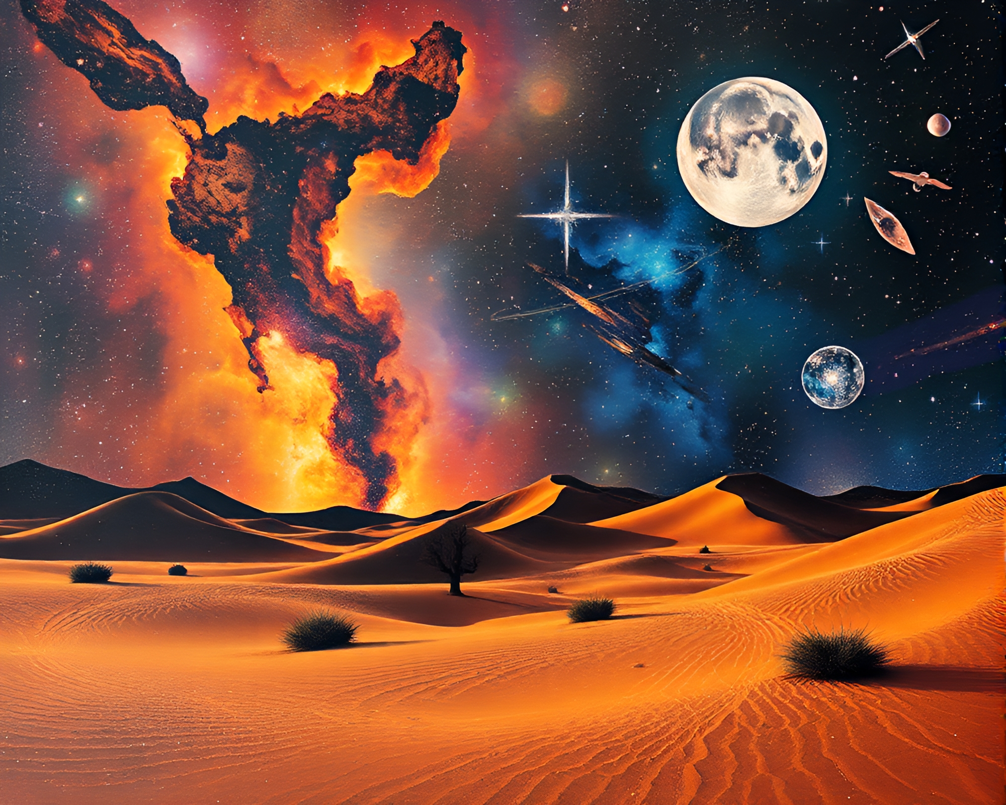 Desert Cosmos Collage Light Painting Art – free AI stock image
